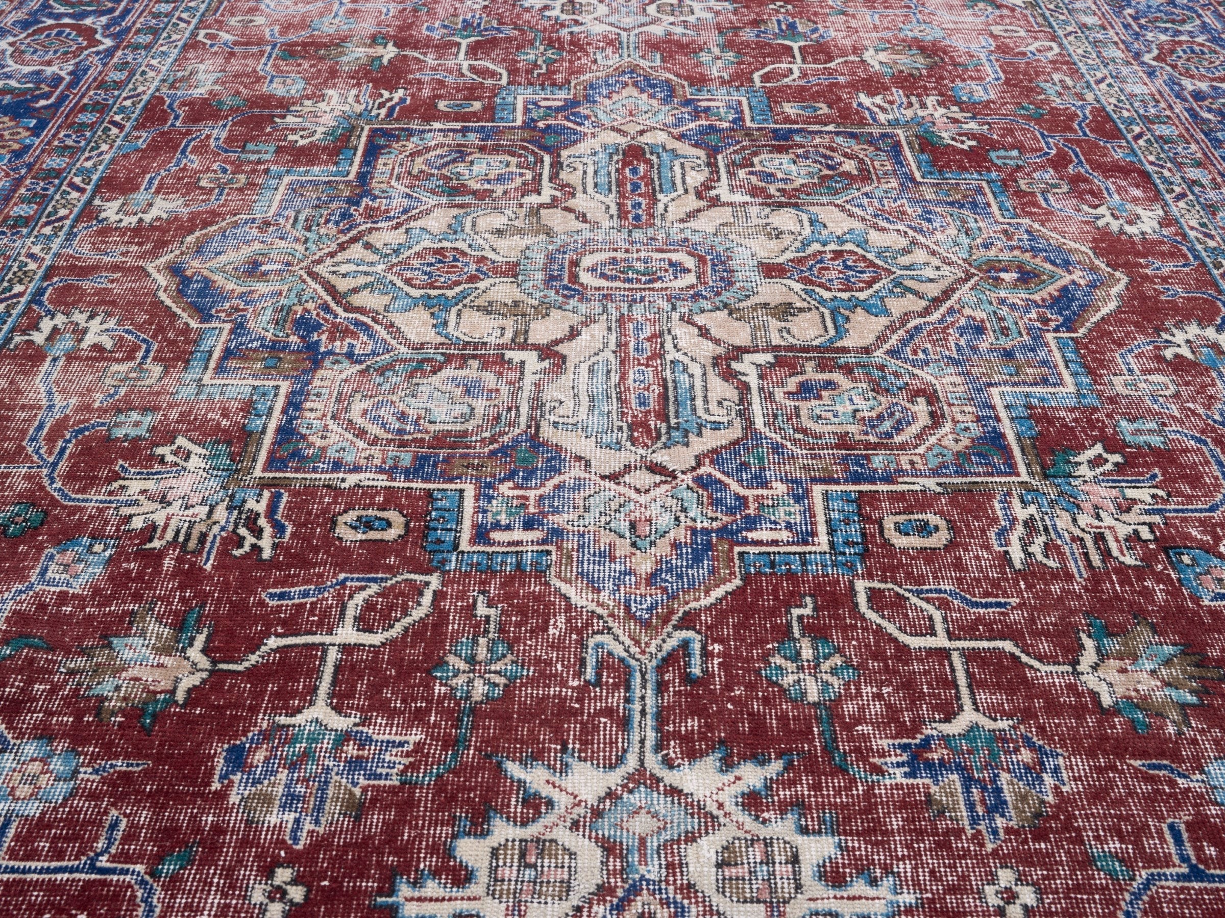 Turkish Isparta area rug in burgundy and navy, view 4 of 10