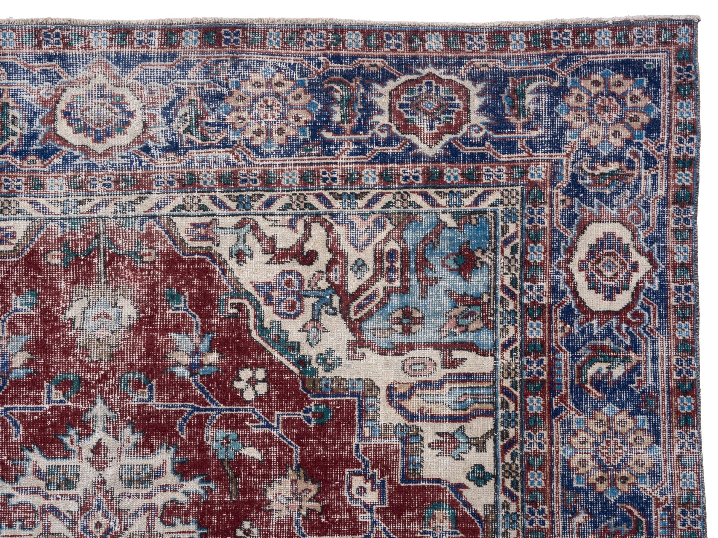 Turkish Isparta area rug in burgundy and navy, view 8 of 10