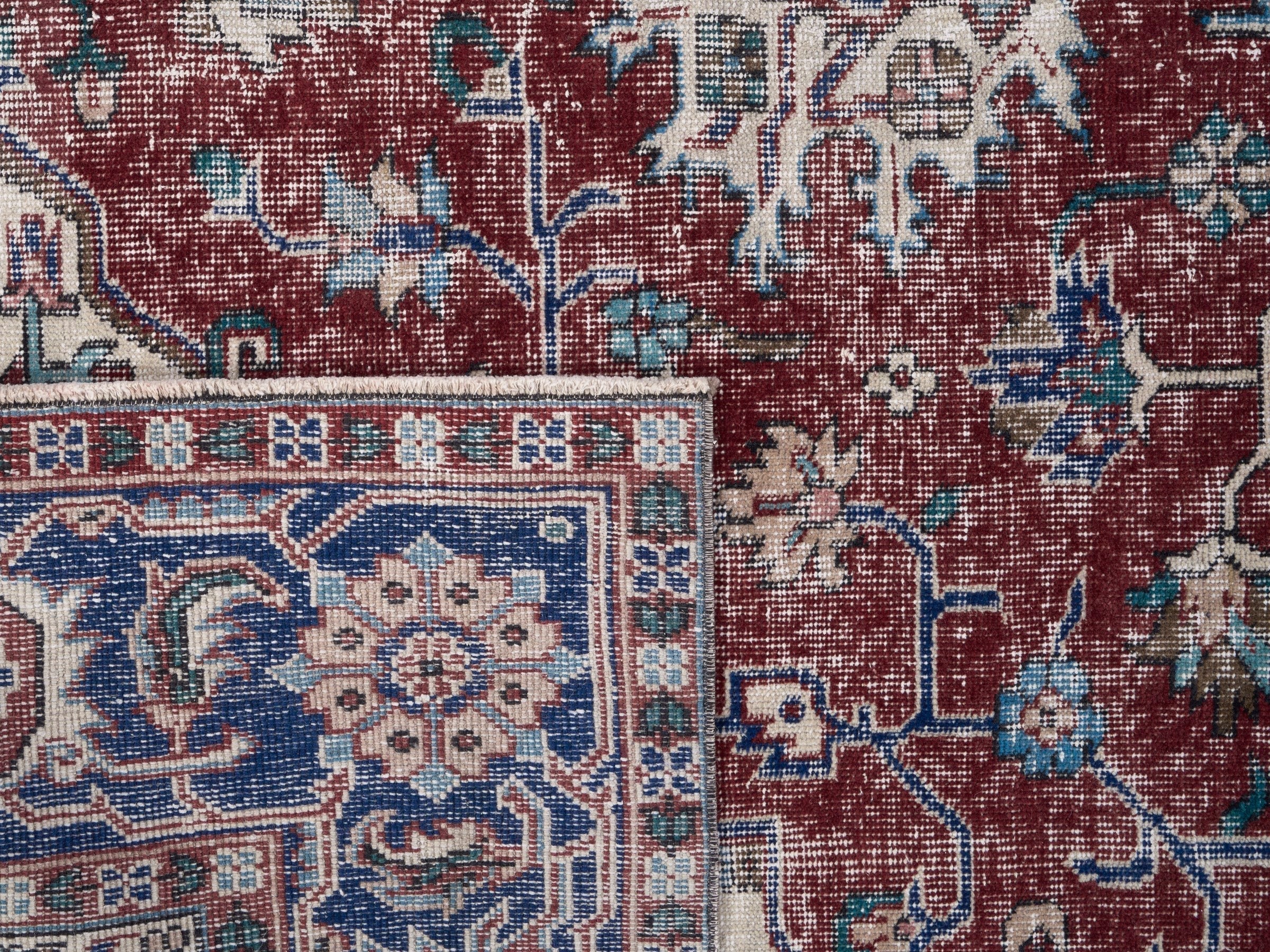 Turkish Isparta area rug in burgundy and navy, view 10 of 10