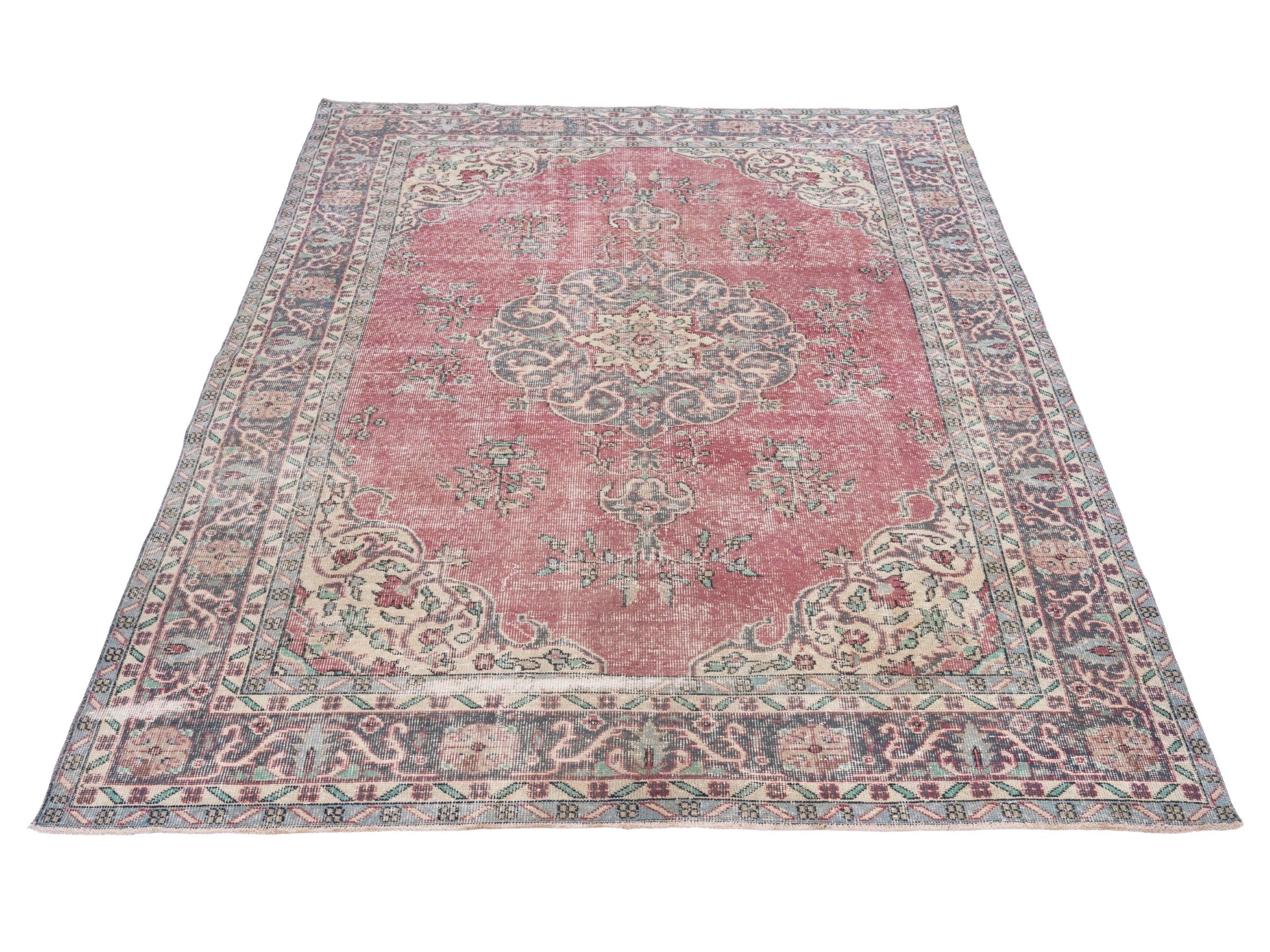 Turkish Isparta area rug in dusty rose and muted pink, view 2 of 10