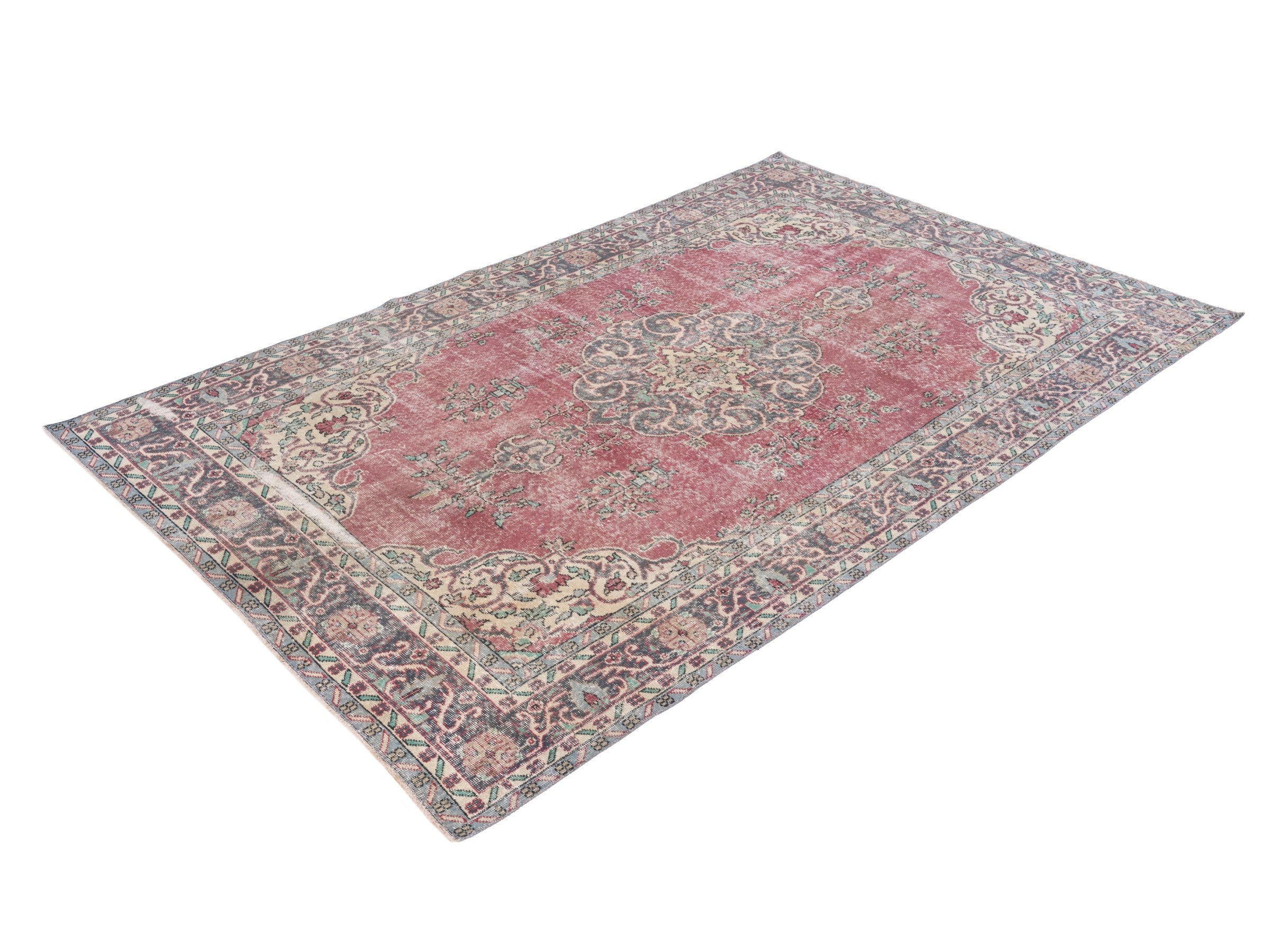 Turkish Isparta area rug in dusty rose and muted pink, view 3 of 10