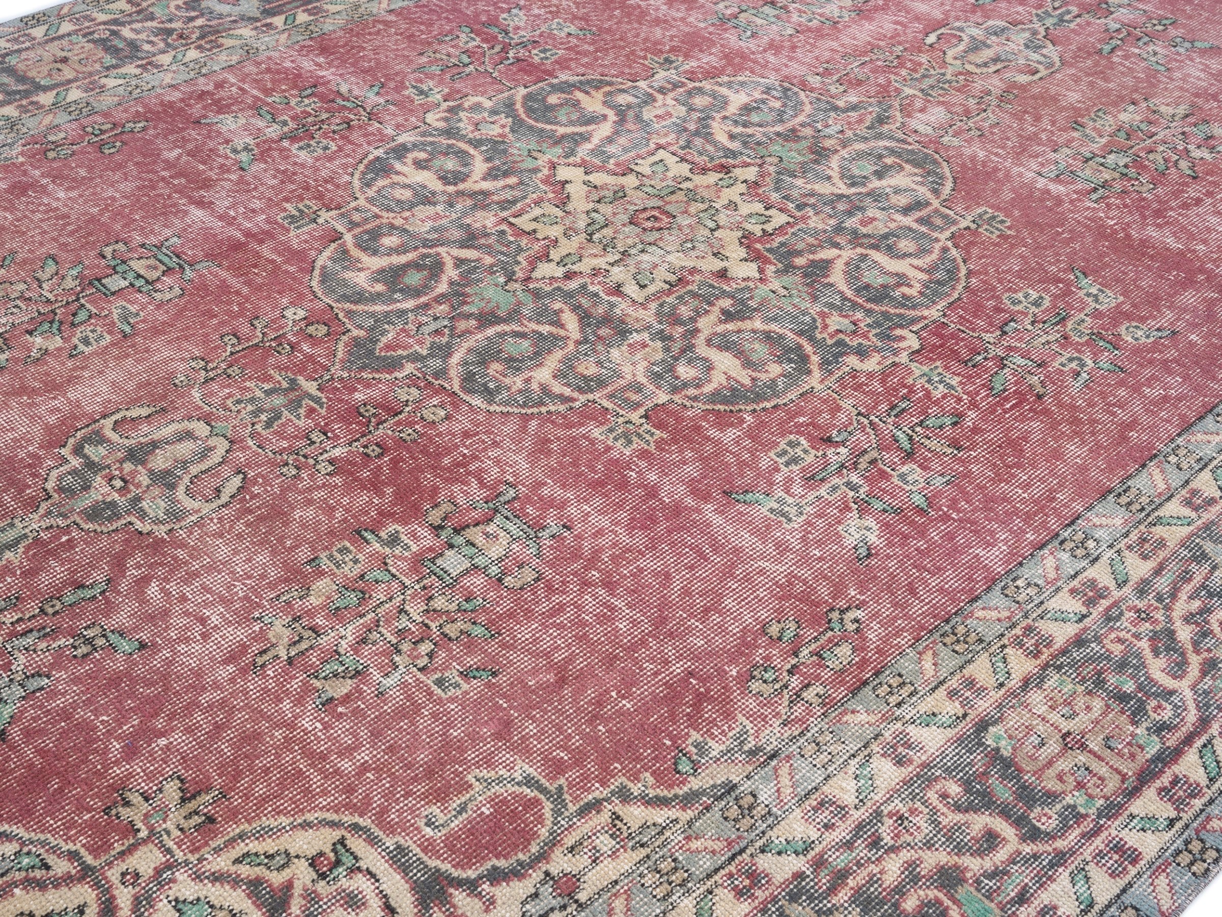 Turkish Isparta area rug in dusty rose and muted pink, view 5 of 10