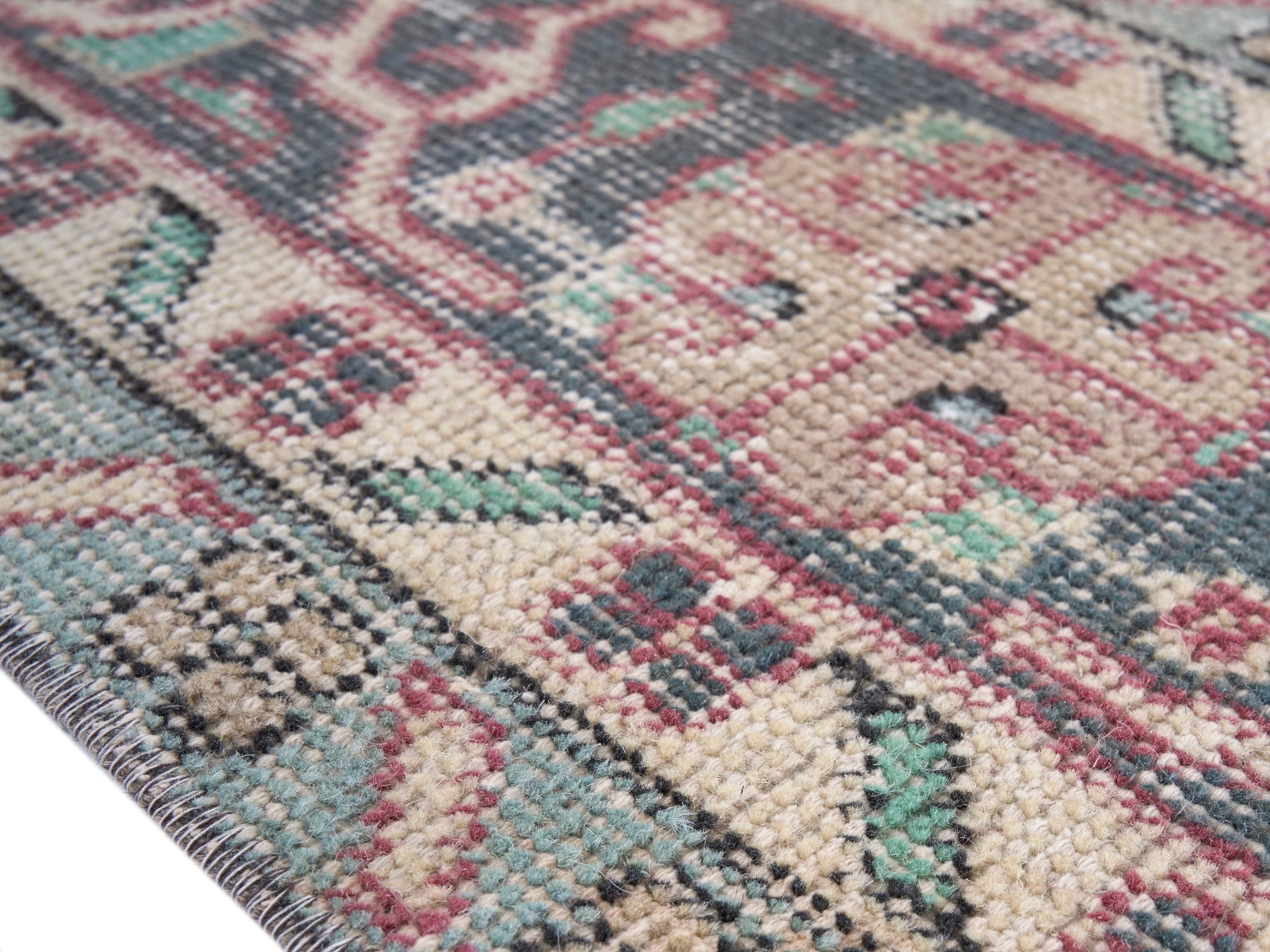 Turkish Isparta area rug in dusty rose and muted pink, view 6 of 10