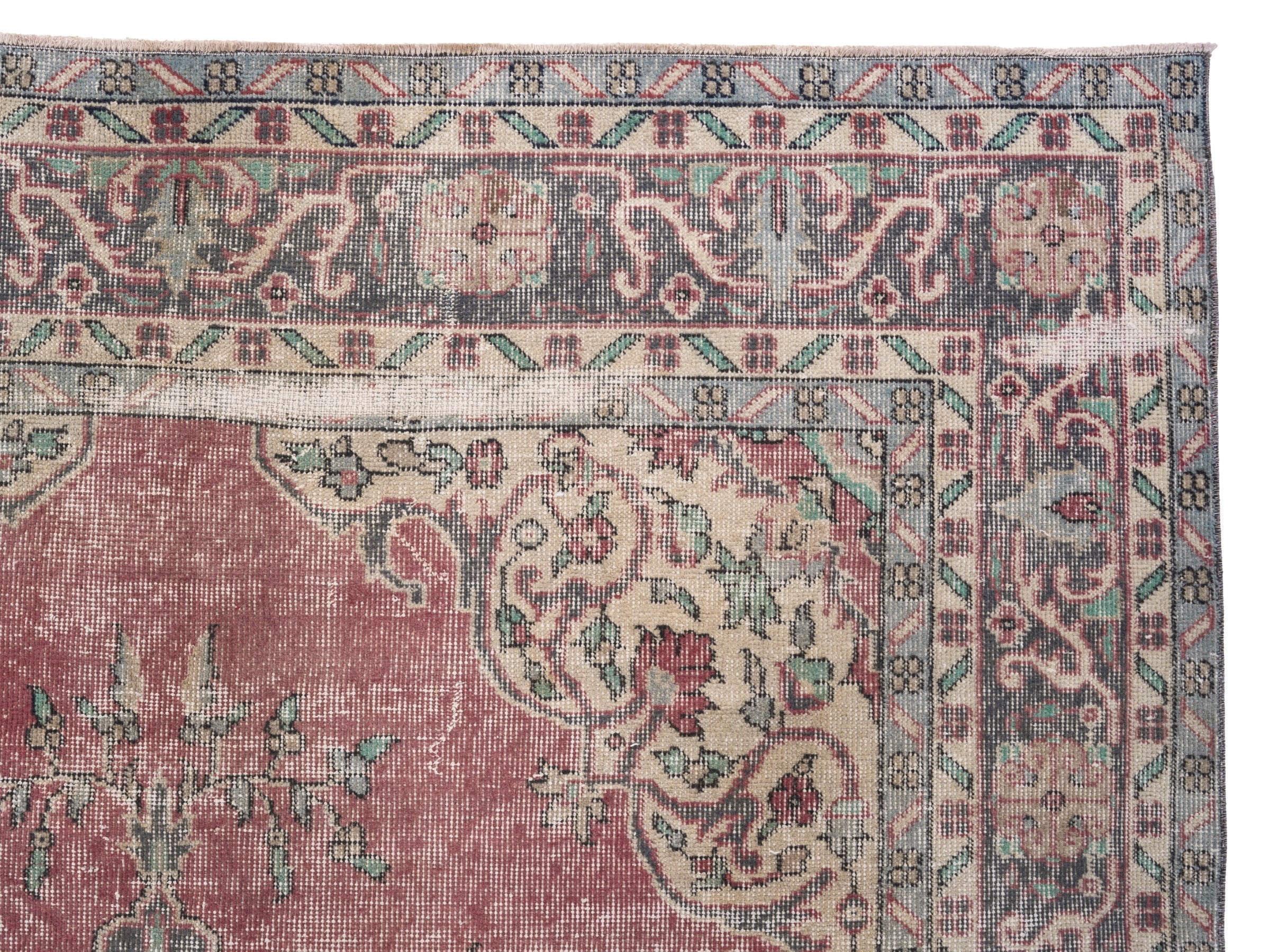 Turkish Isparta area rug in dusty rose and muted pink, view 8 of 10