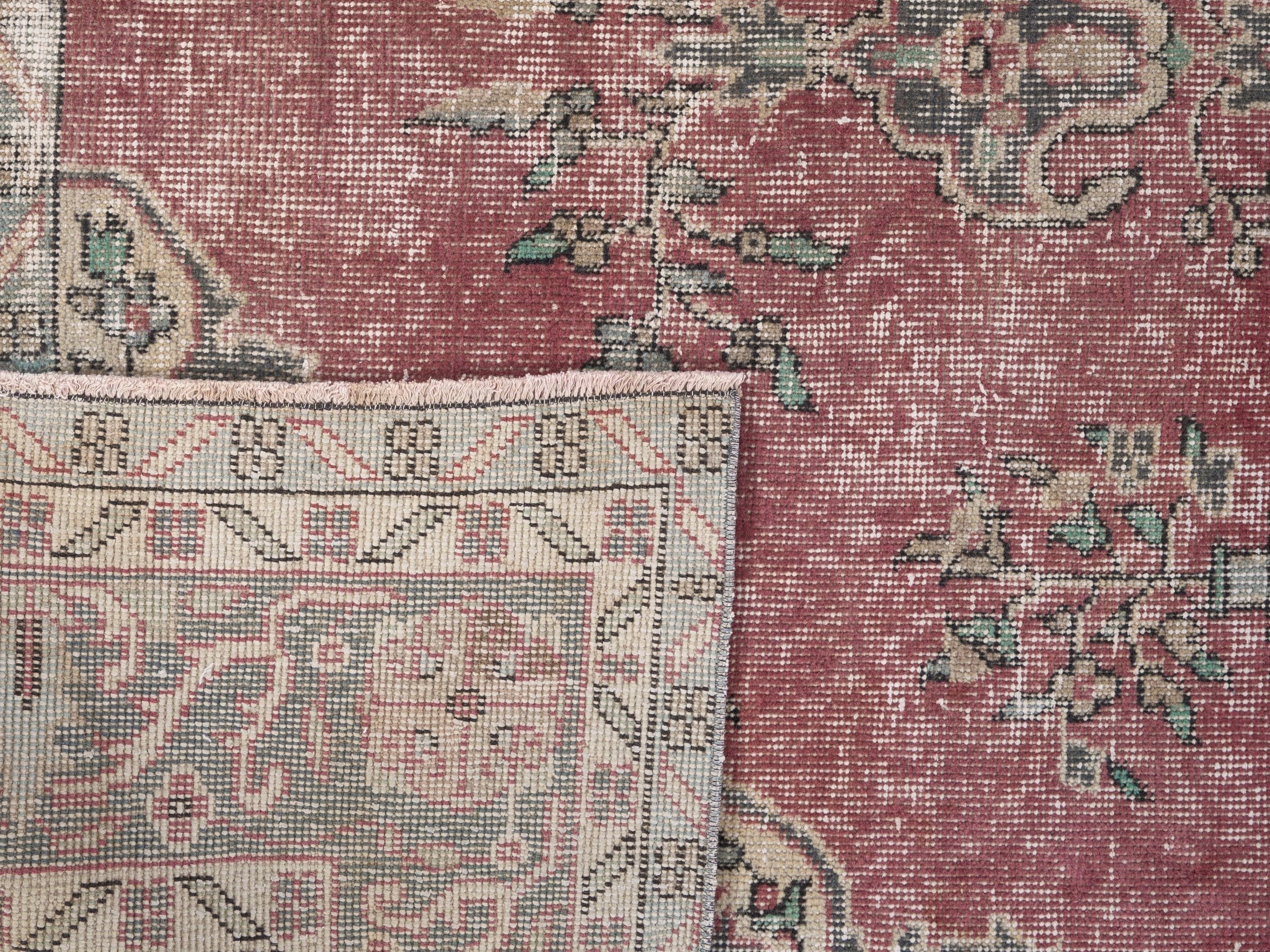 Turkish Isparta area rug in dusty rose and muted pink, view 10 of 10