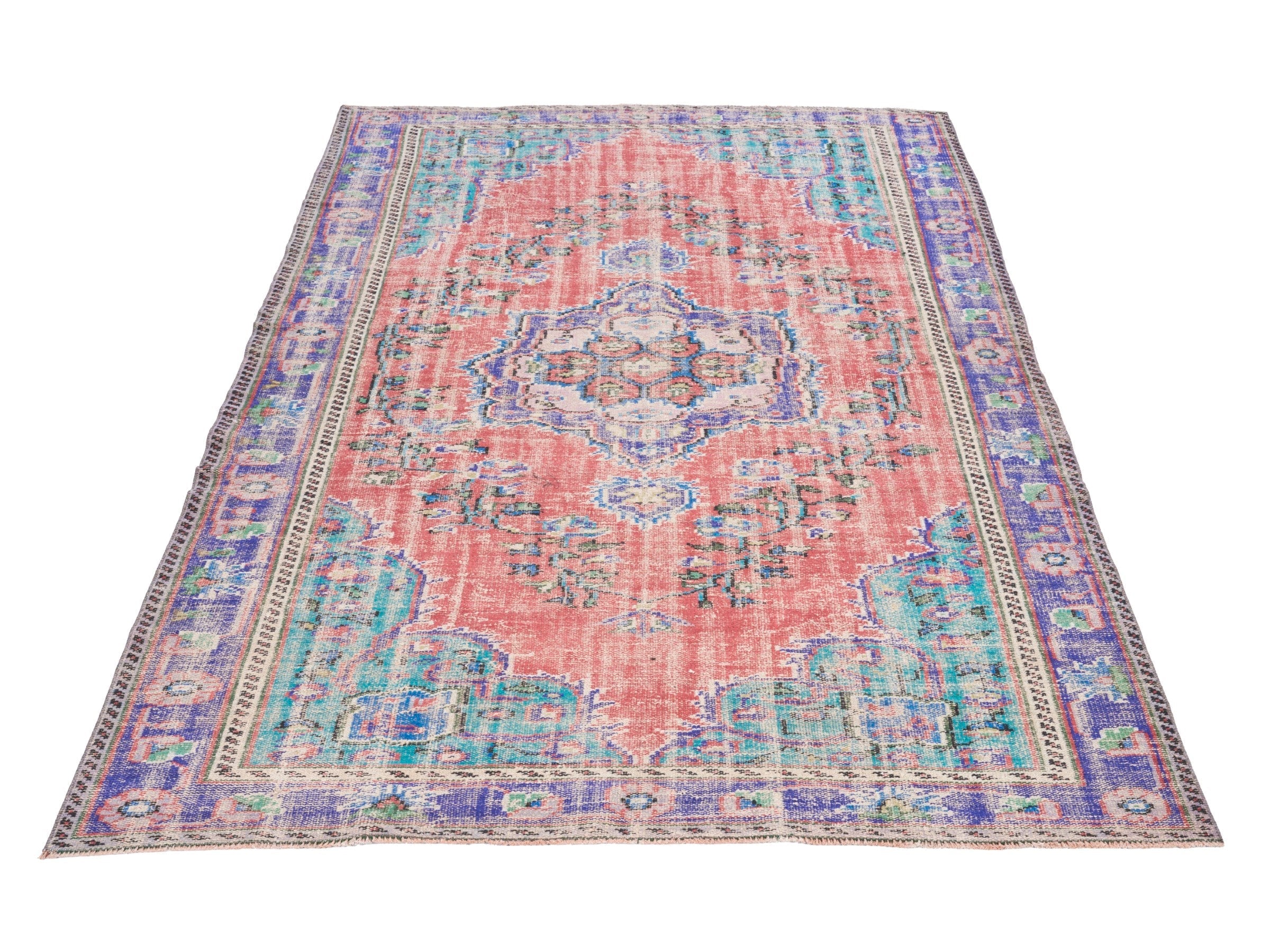 Turkish Manisa area rug in faded red and plum, view 2 of 10