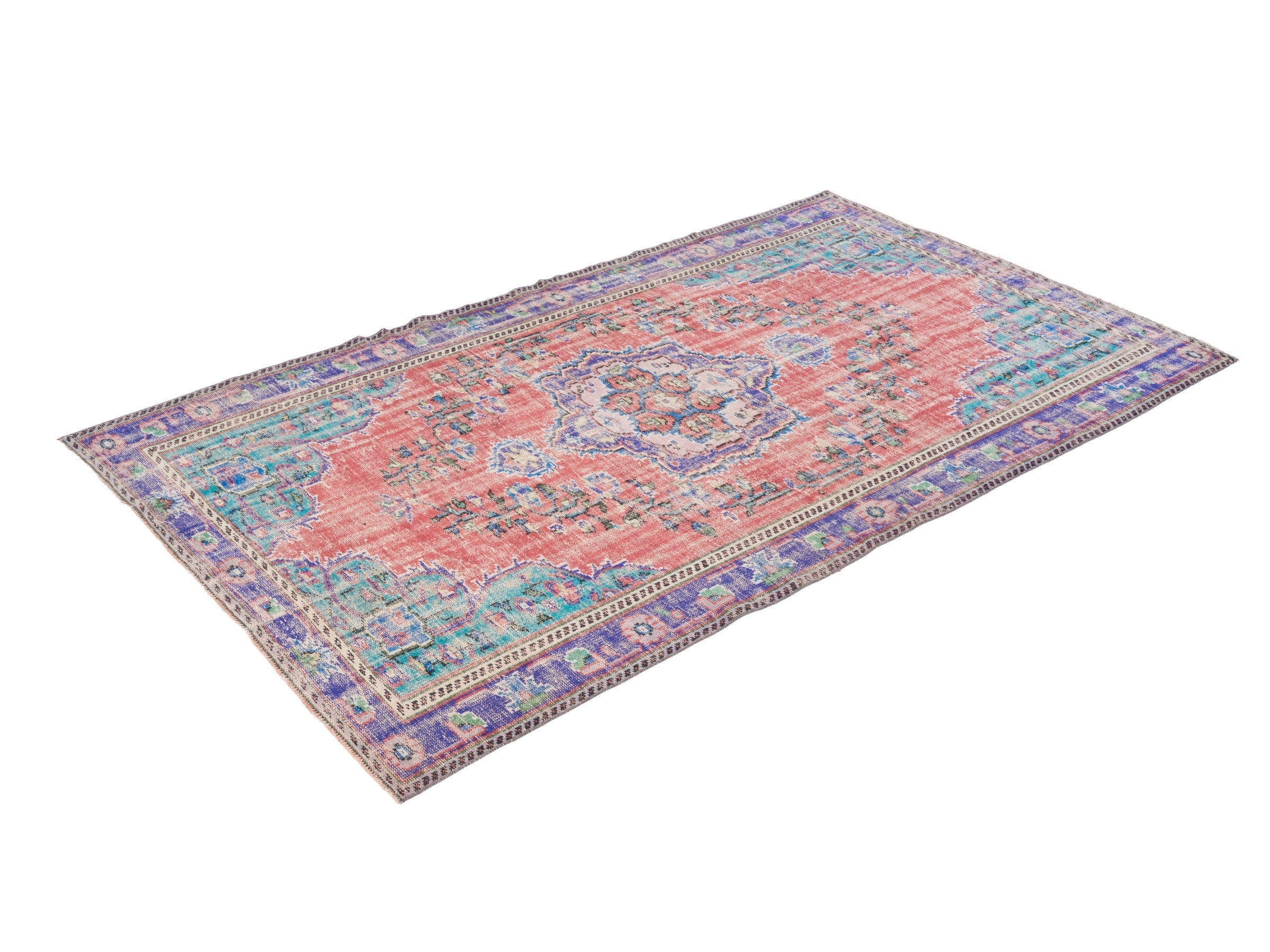 Turkish Manisa area rug in faded red and plum, view 3 of 10