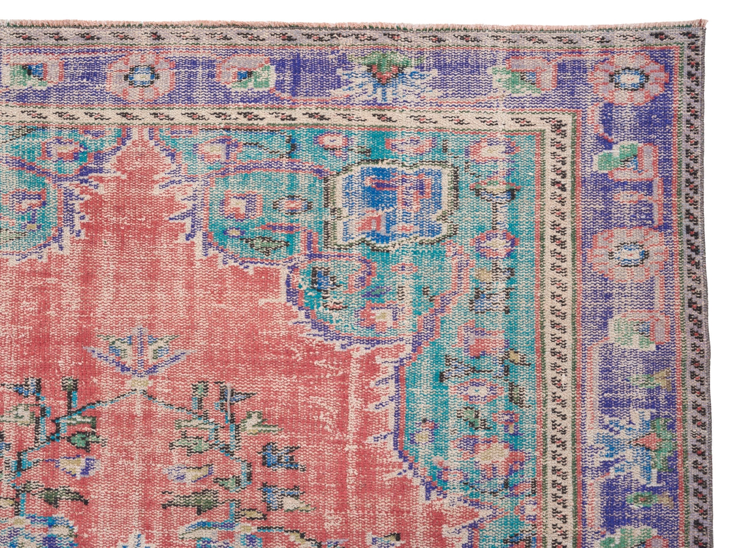 Turkish Manisa area rug in faded red and plum, view 8 of 10