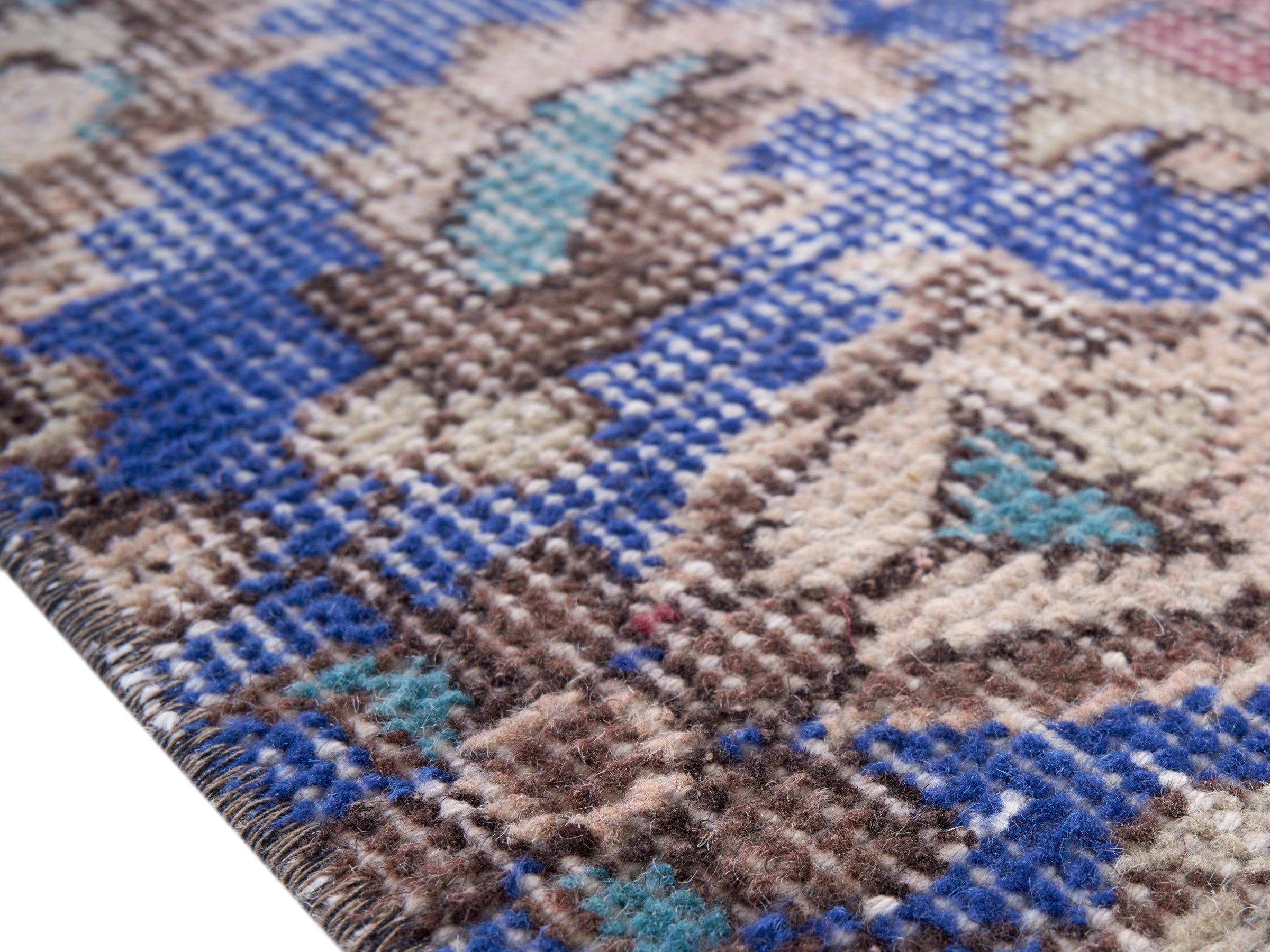 Turkish Isparta area rug in dusty rose and dark blue, view 6 of 10