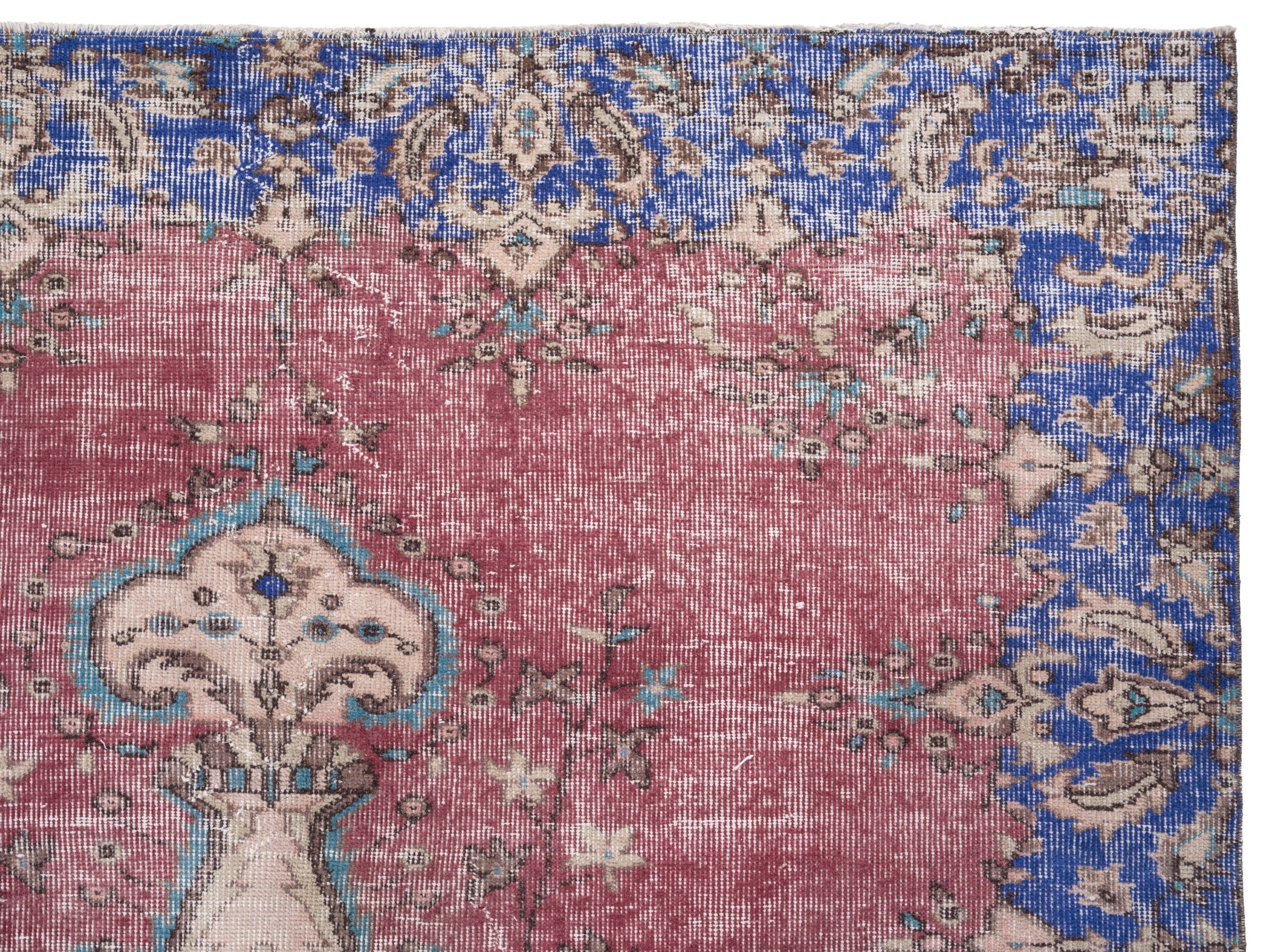 Turkish Isparta area rug in dusty rose and dark blue, view 8 of 10