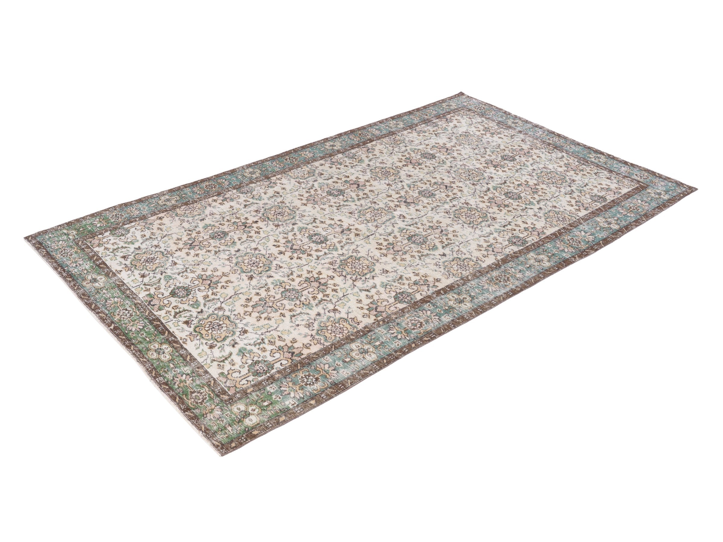 Turkish Isparta area rug in ivory and teal, view 3 of 10