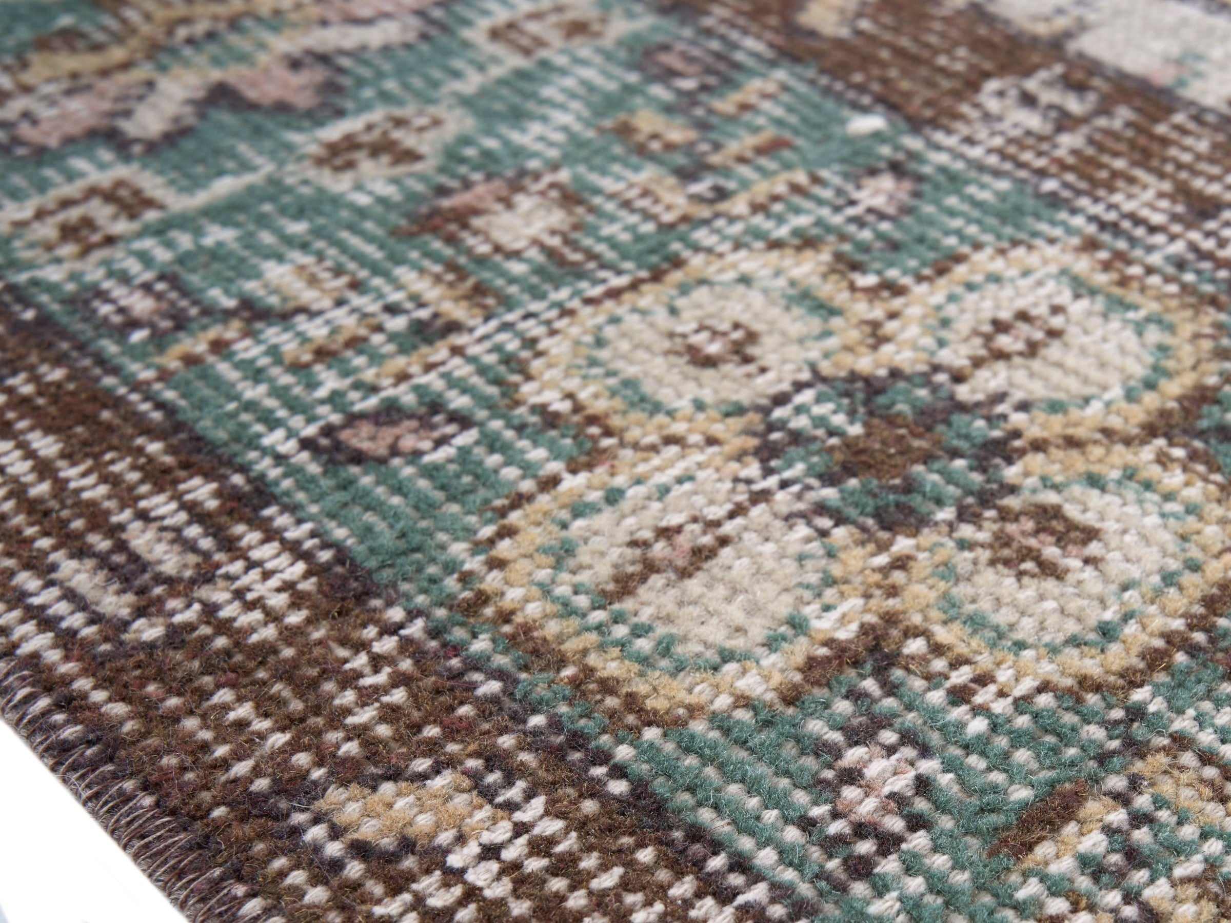 Turkish Isparta area rug in ivory and teal, view 6 of 10
