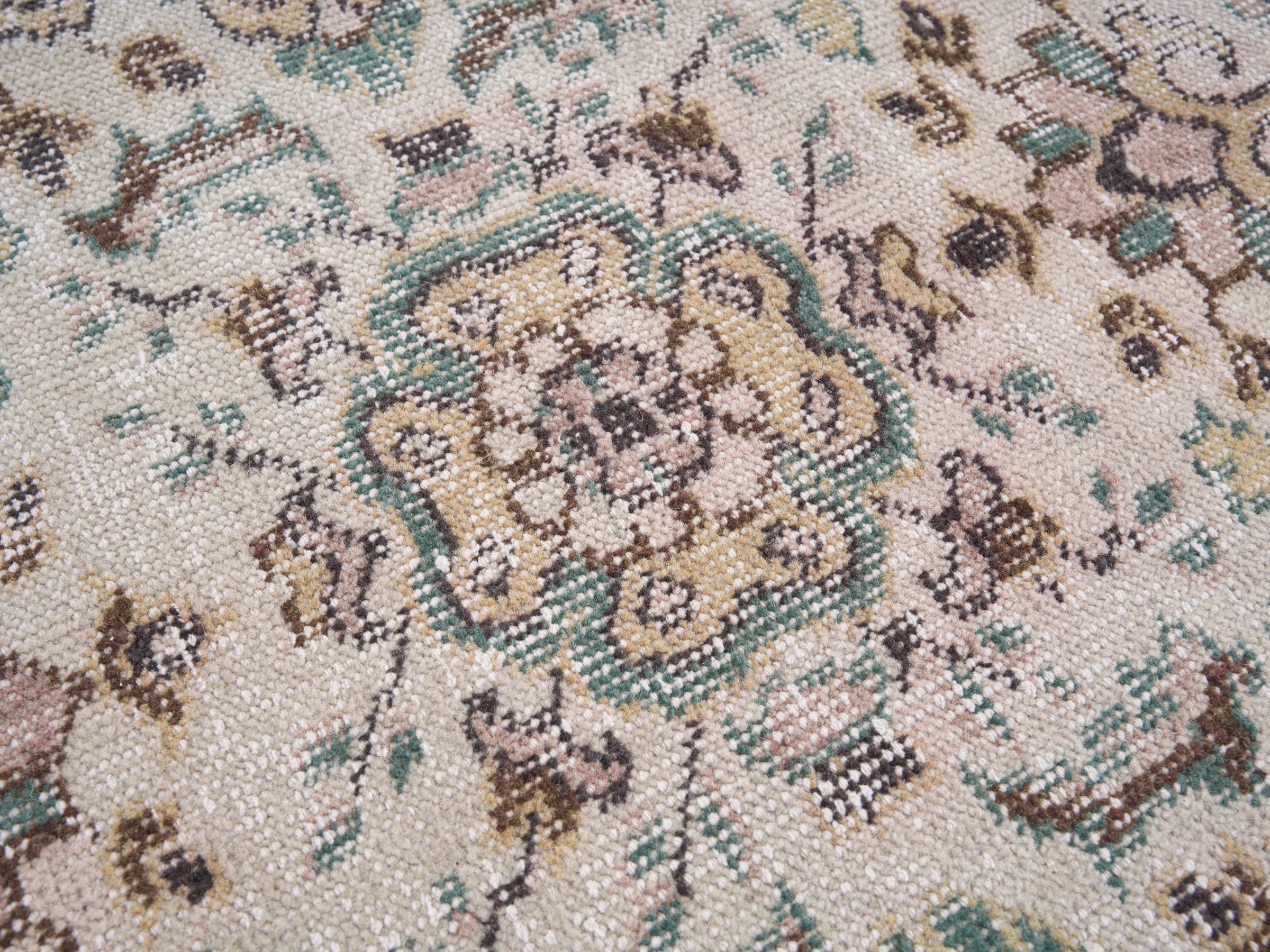 Turkish Isparta area rug in ivory and teal, view 7 of 10
