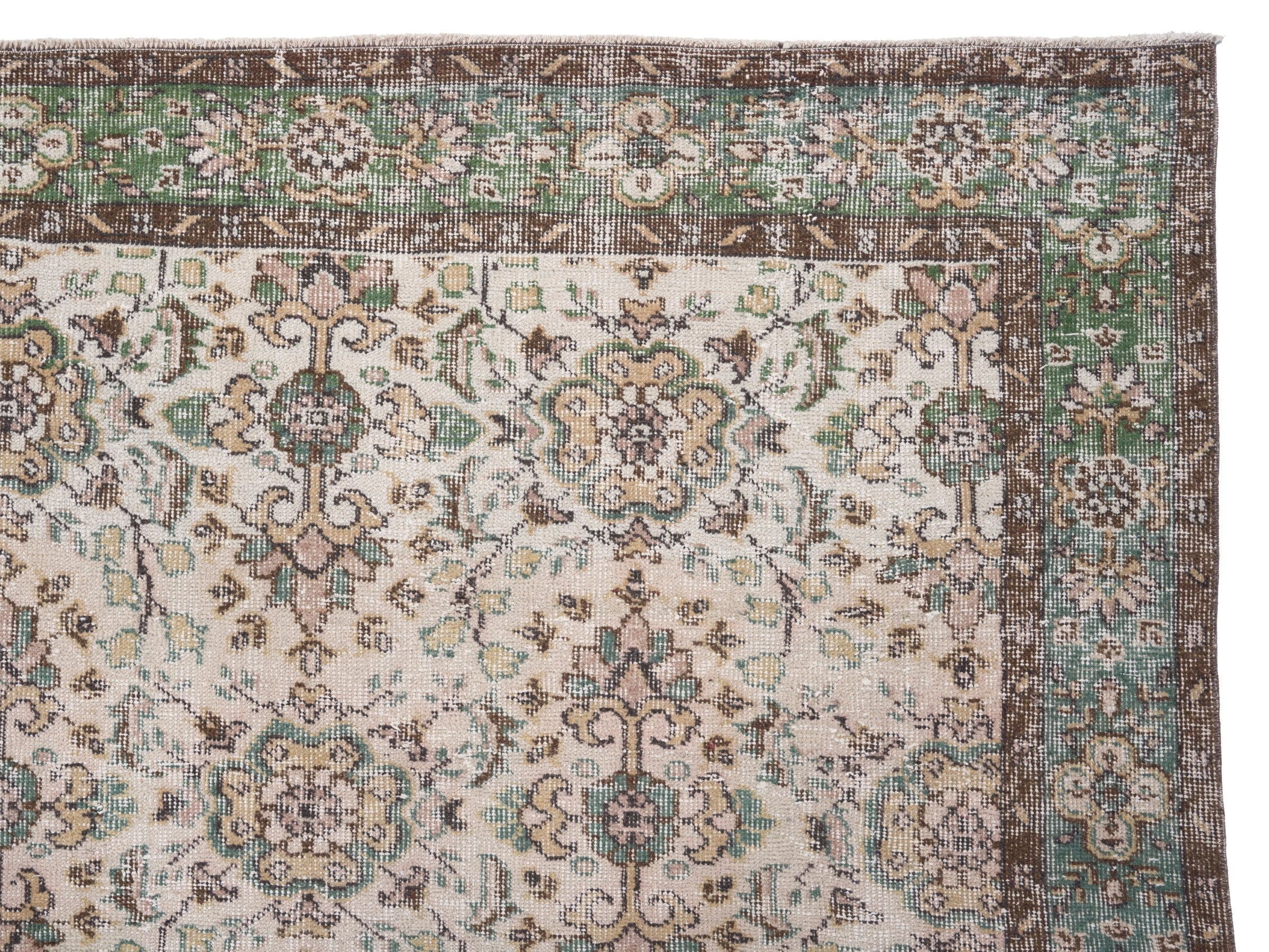Turkish Isparta area rug in ivory and teal, view 8 of 10