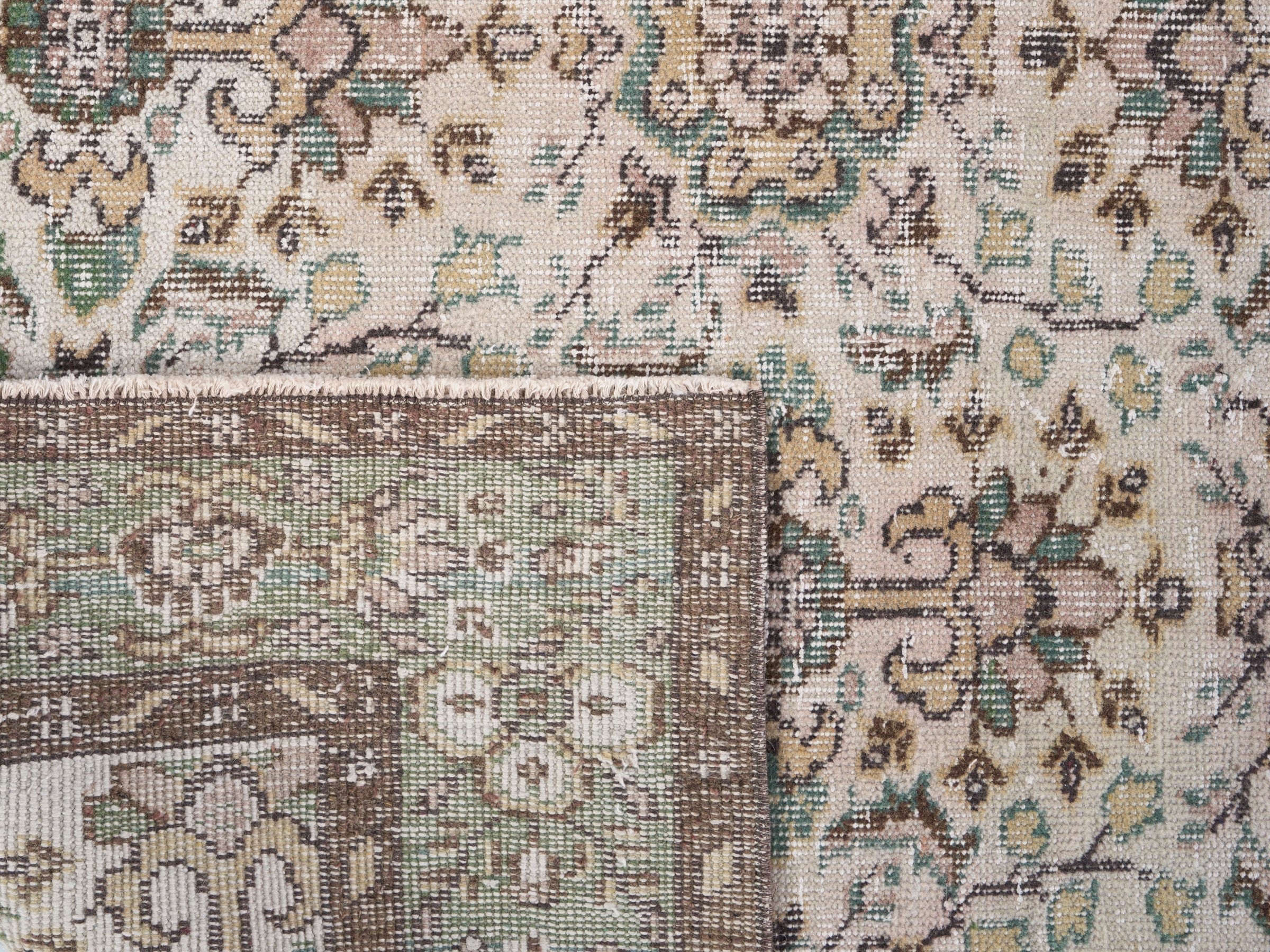 Turkish Isparta area rug in ivory and teal, view 10 of 10