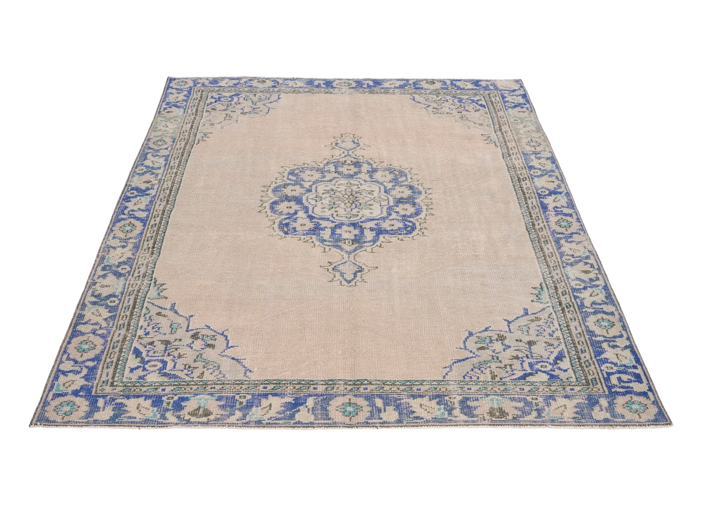 Turkish Manisa area rug in cream and denim, view 2 of 10