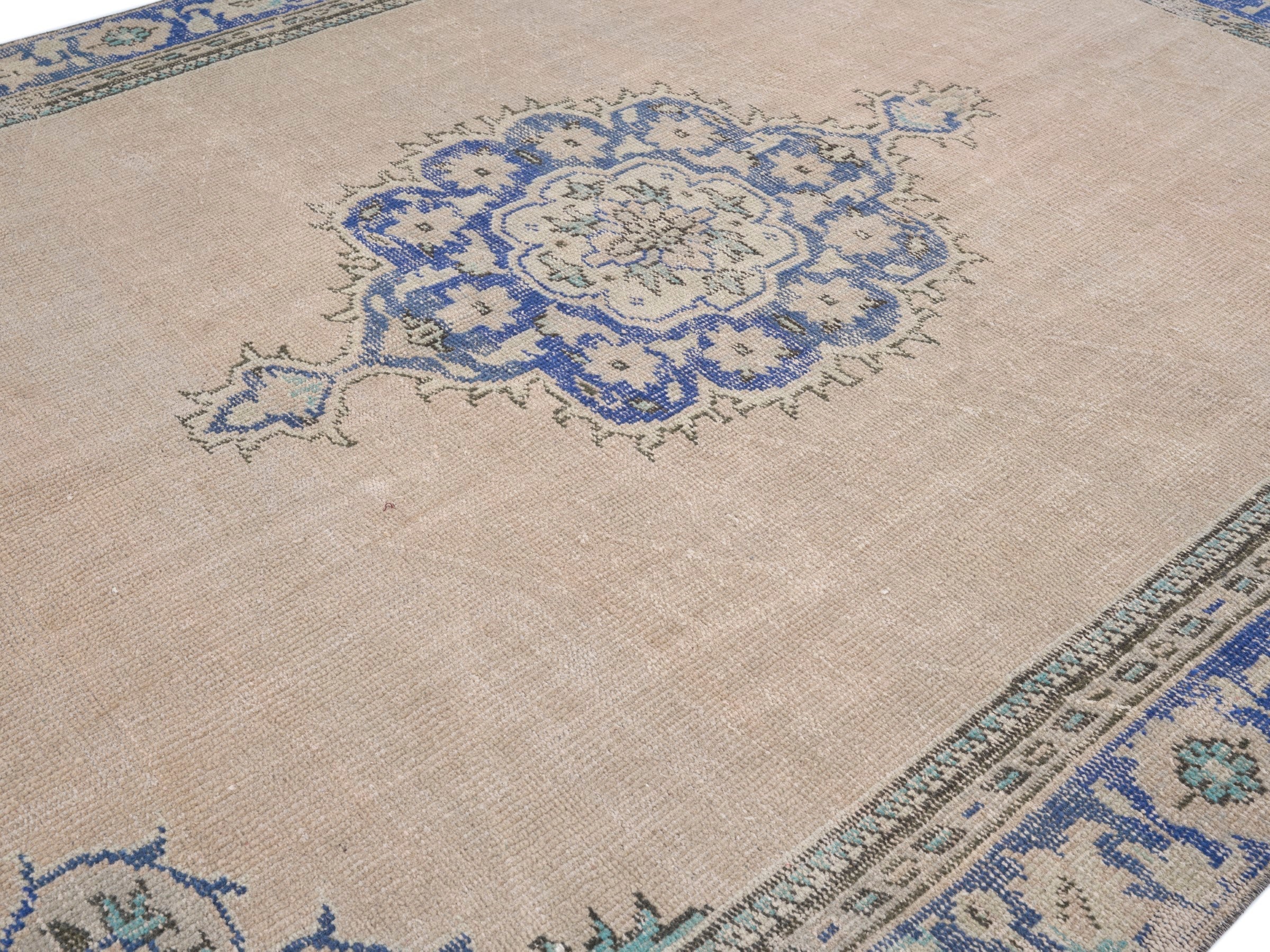 Turkish Manisa area rug in cream and denim, view 5 of 10