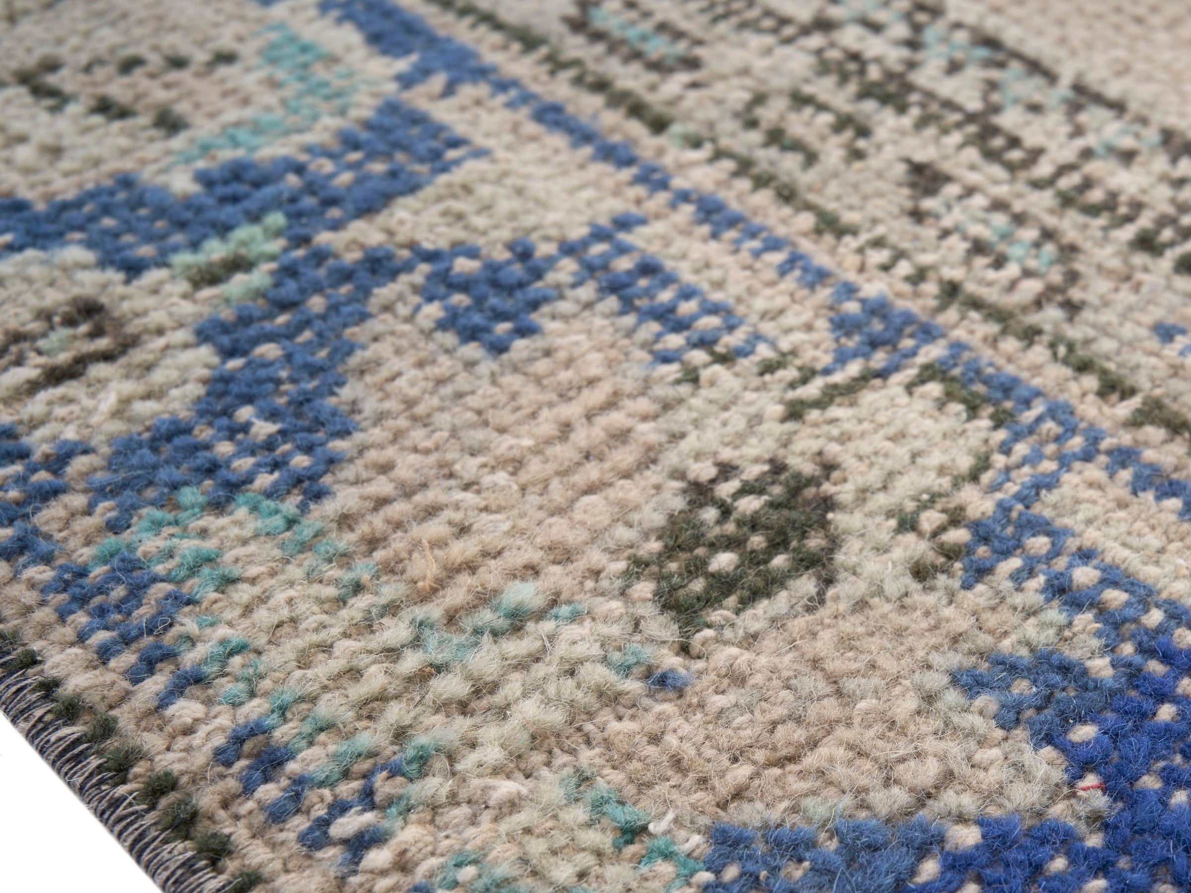 Turkish Manisa area rug in cream and denim, view 6 of 10
