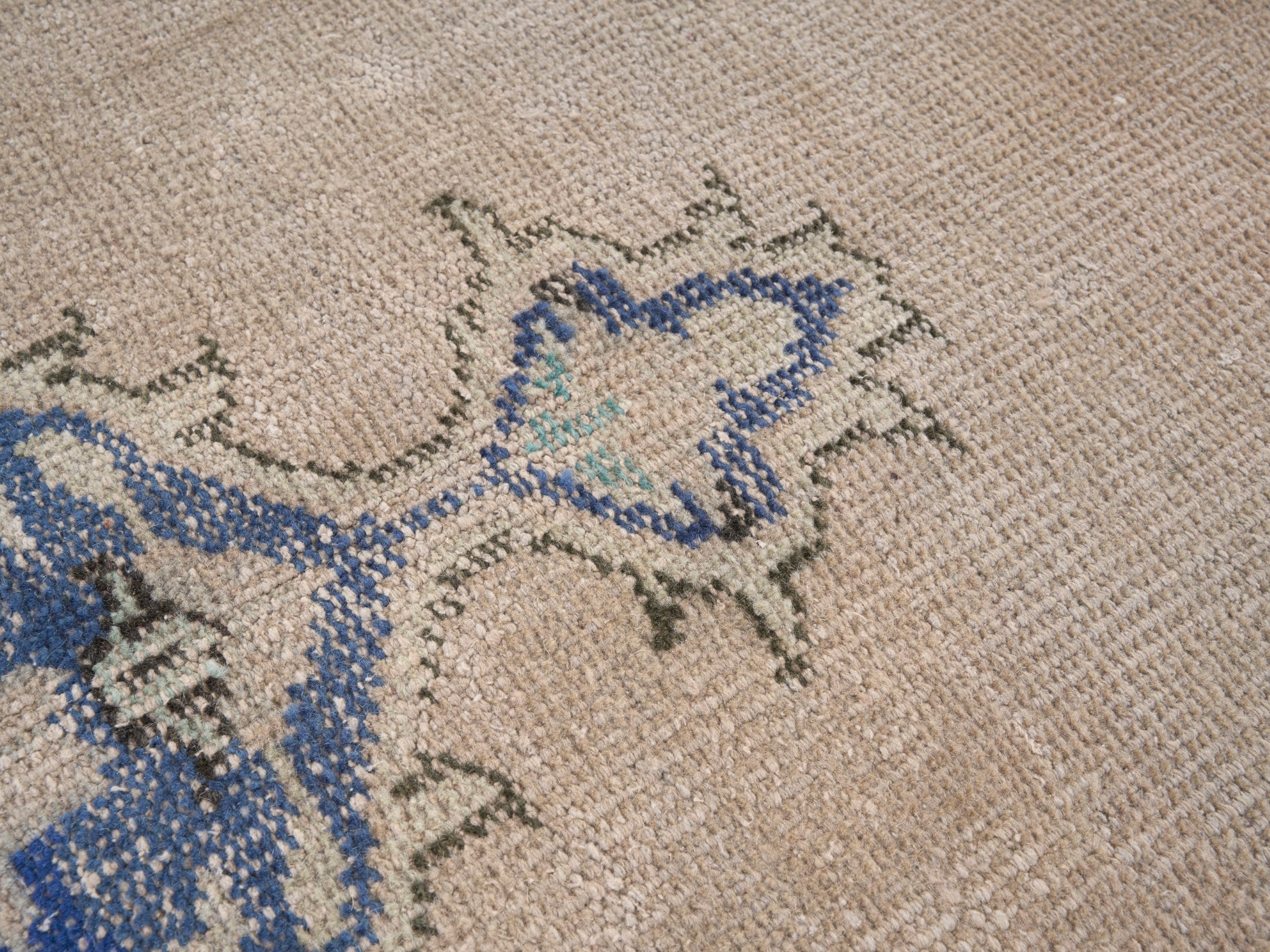 Turkish Manisa area rug in cream and denim, view 7 of 10