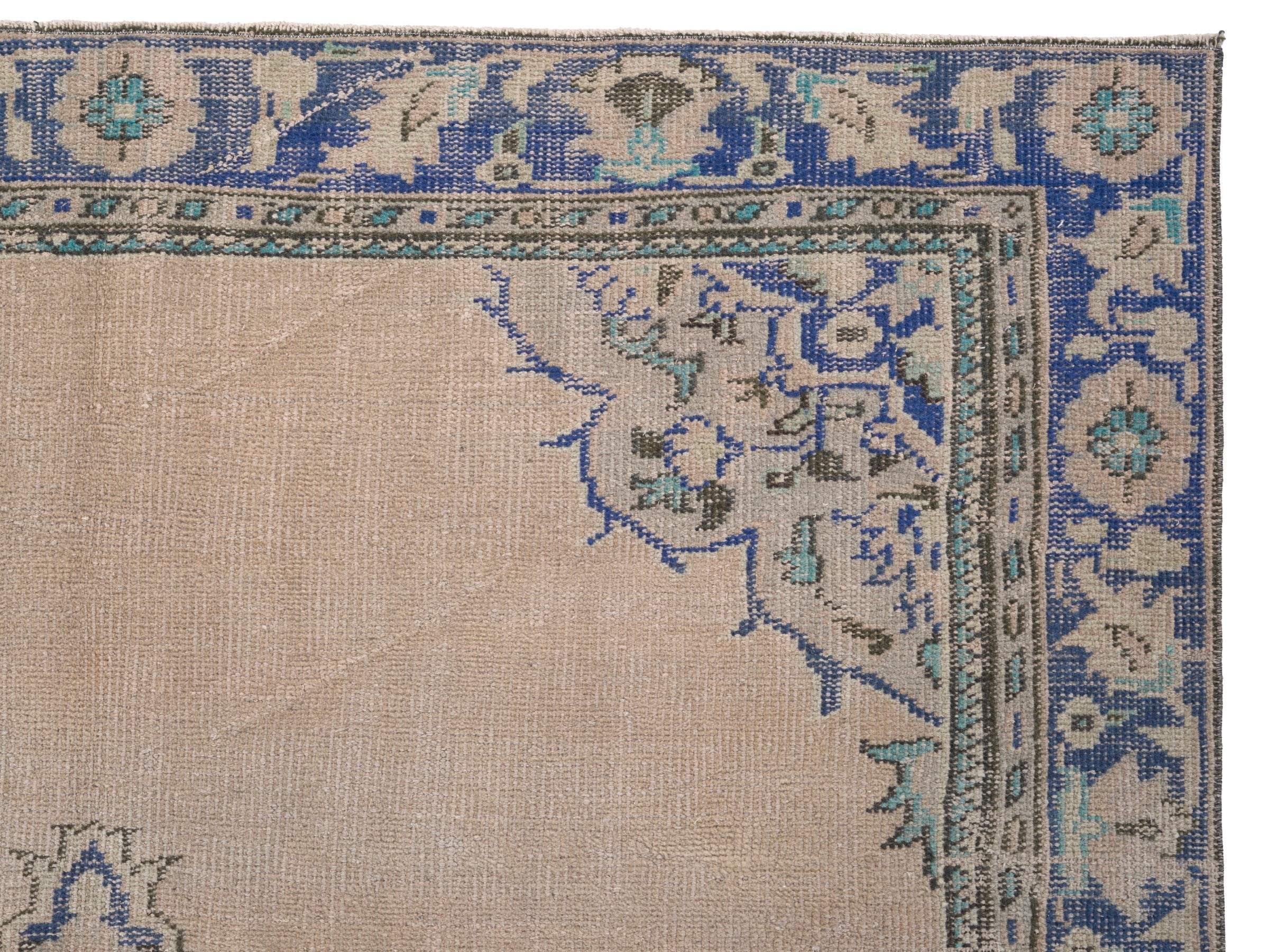 Turkish Manisa area rug in cream and denim, view 8 of 10