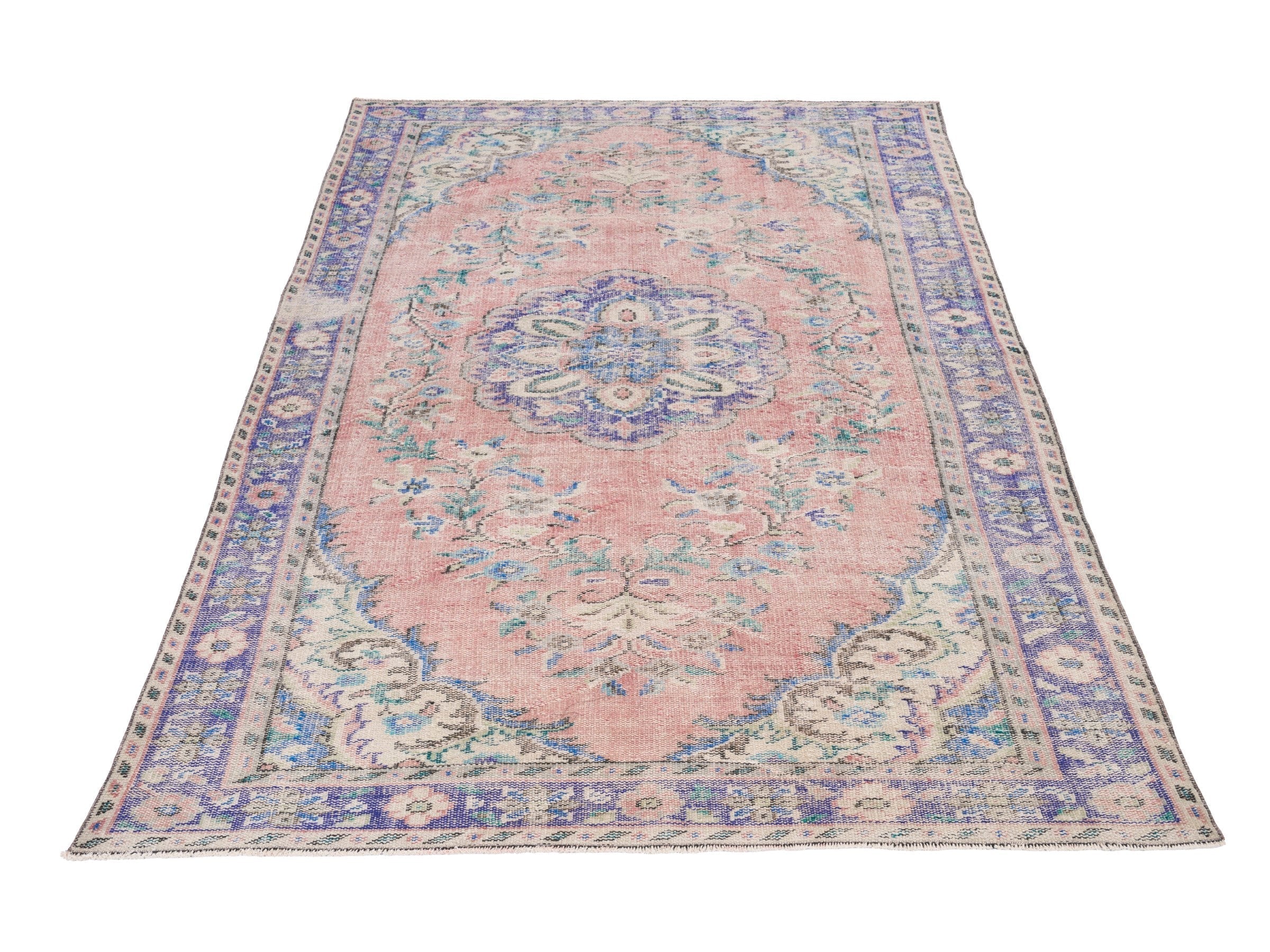 Turkish Manisa area rug in muted pink and lilac, view 2 of 10