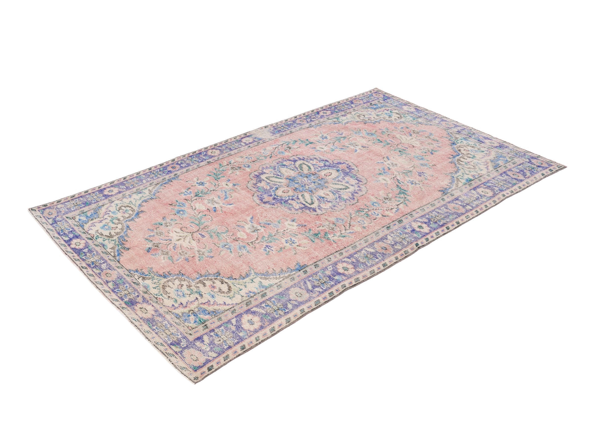 Turkish Manisa area rug in muted pink and lilac, view 3 of 10