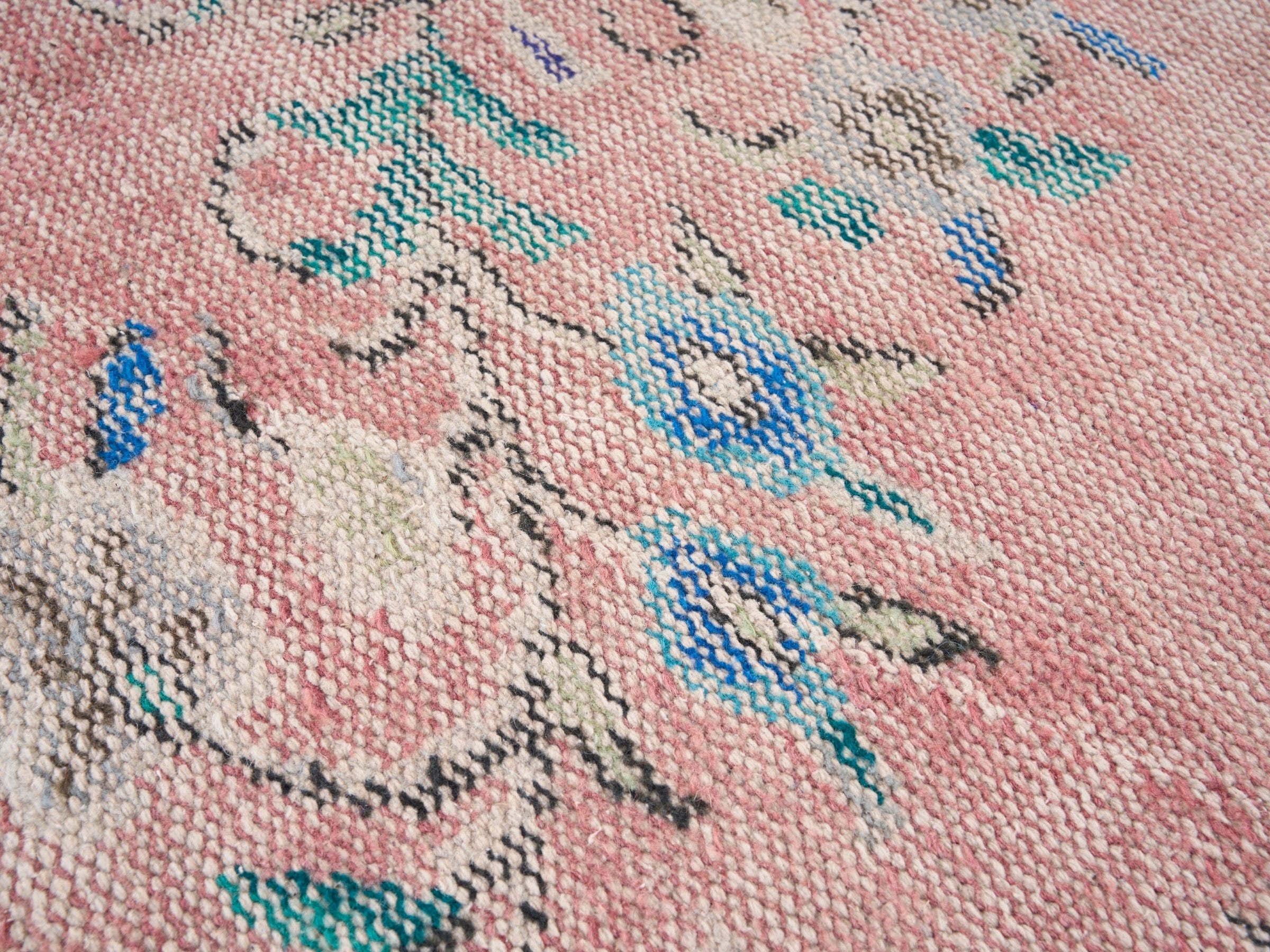 Turkish Manisa area rug in muted pink and lilac, view 7 of 10