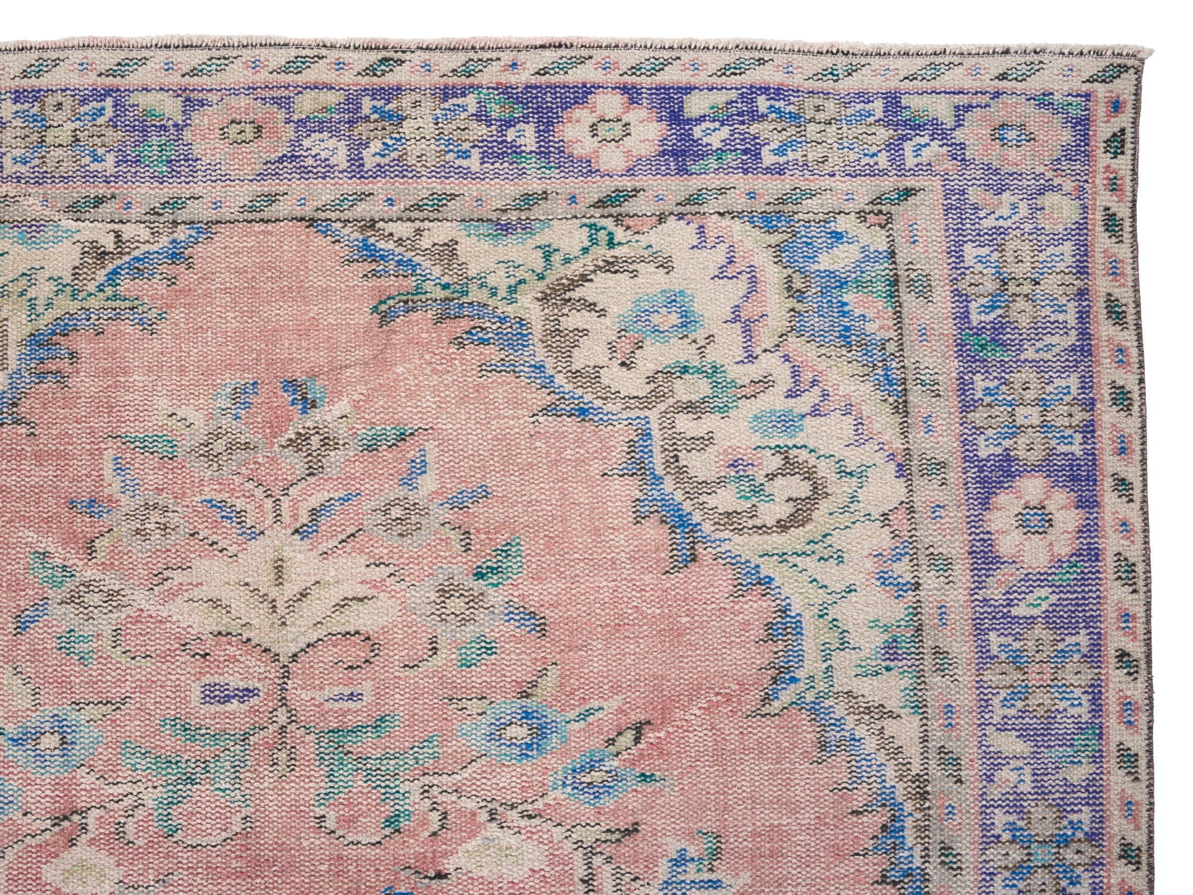 Turkish Manisa area rug in muted pink and lilac, view 8 of 10