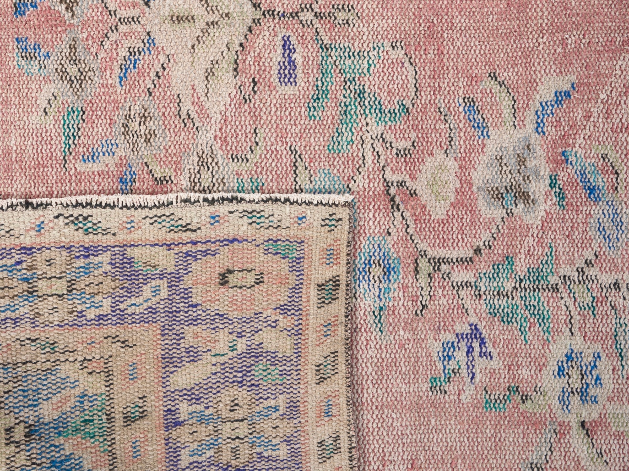 Turkish Manisa area rug in muted pink and lilac, view 10 of 10