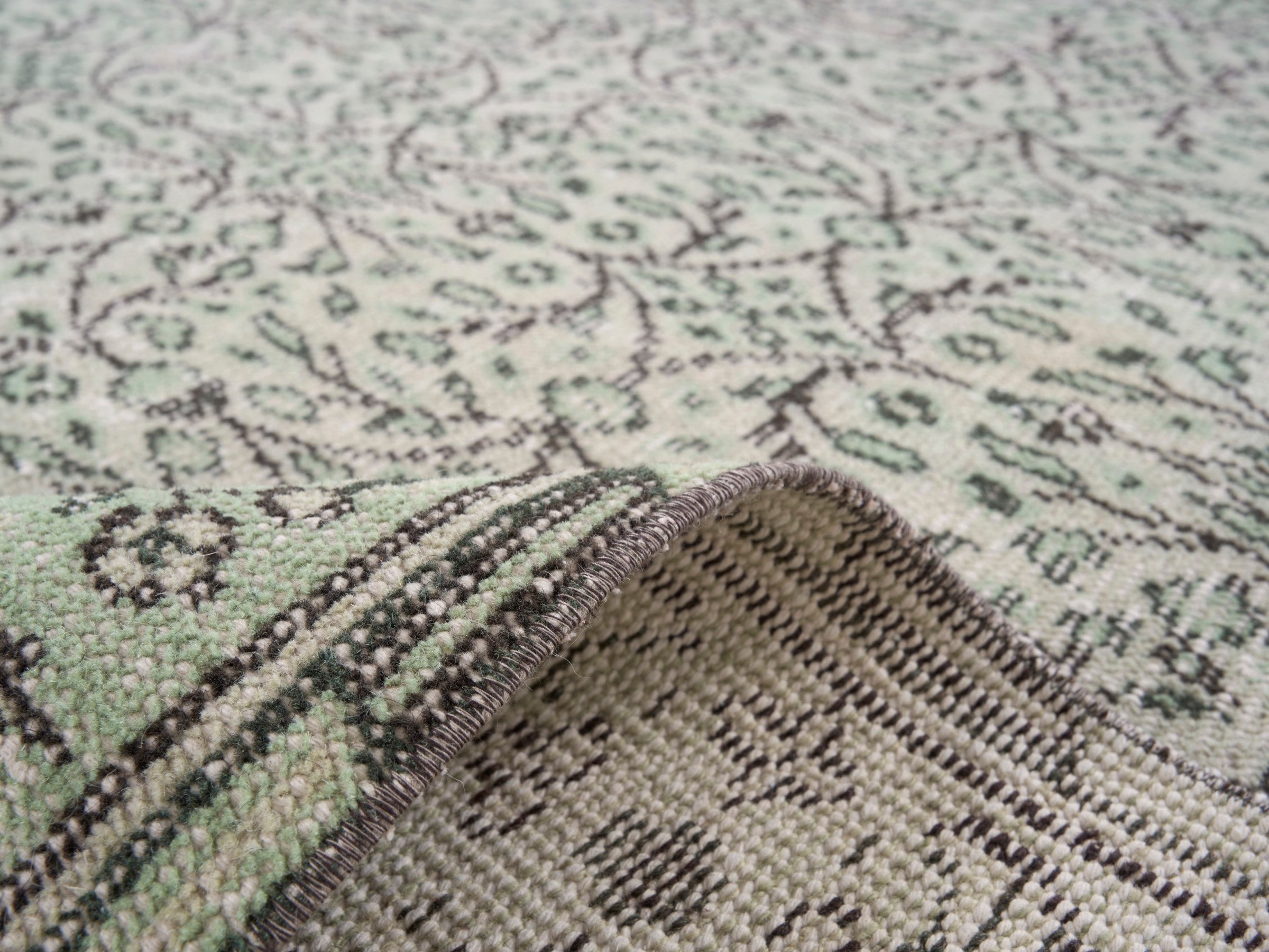 Turkish Manisa area rug in greige and taupe, view 9 of 10