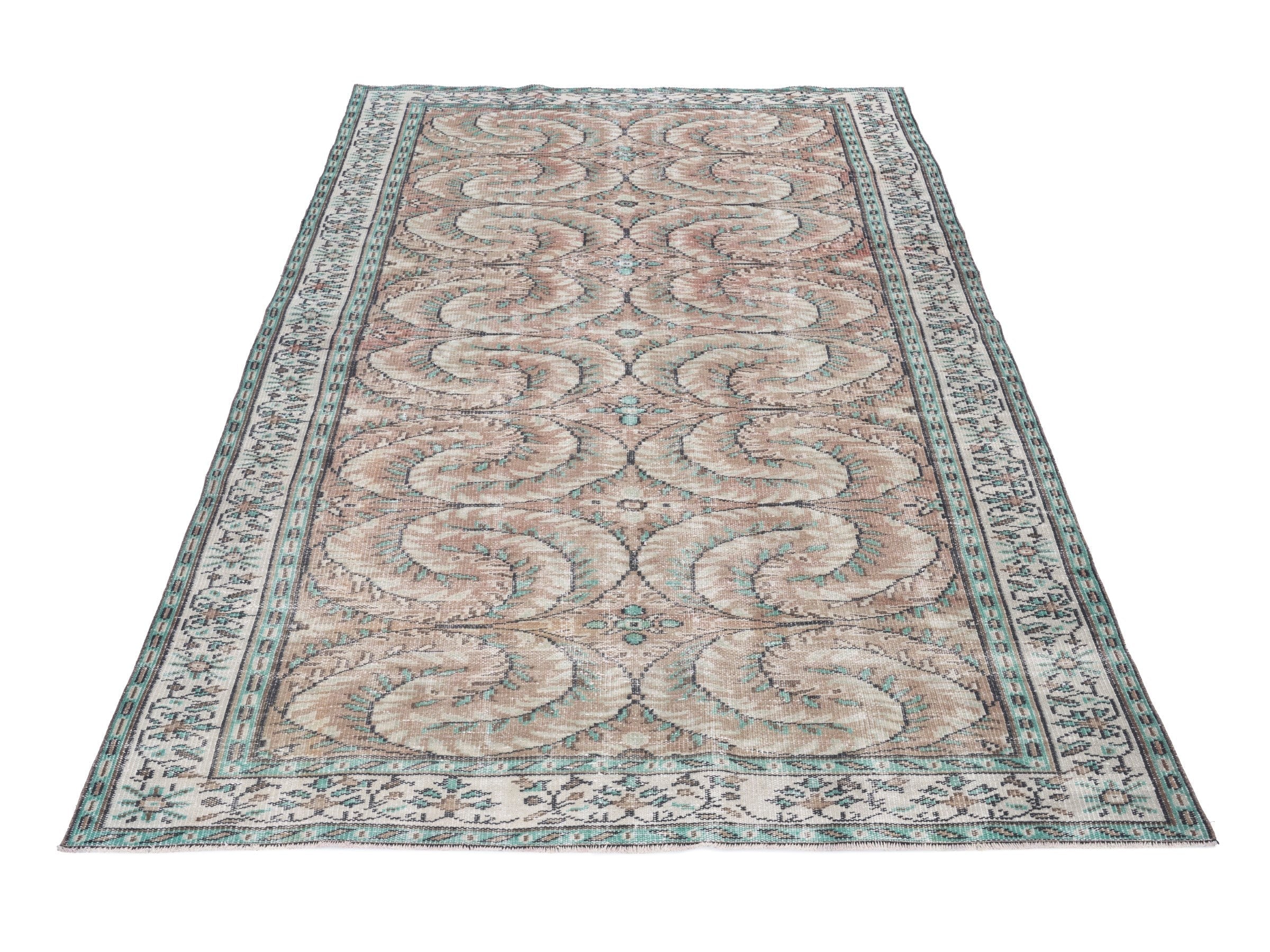 Turkish Manisa area rug in muted pink and cream, view 2 of 10