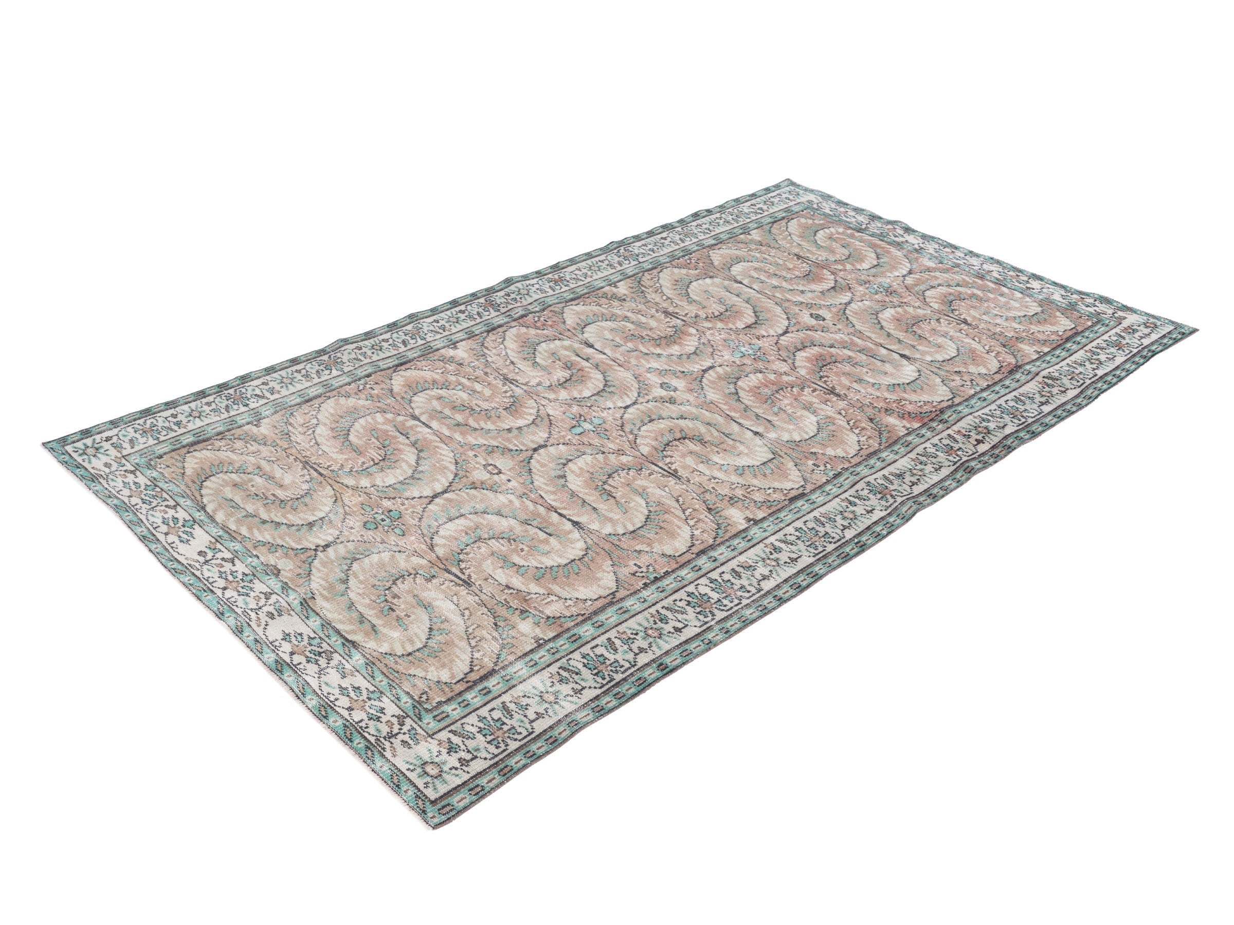 Turkish Manisa area rug in muted pink and cream, view 3 of 10