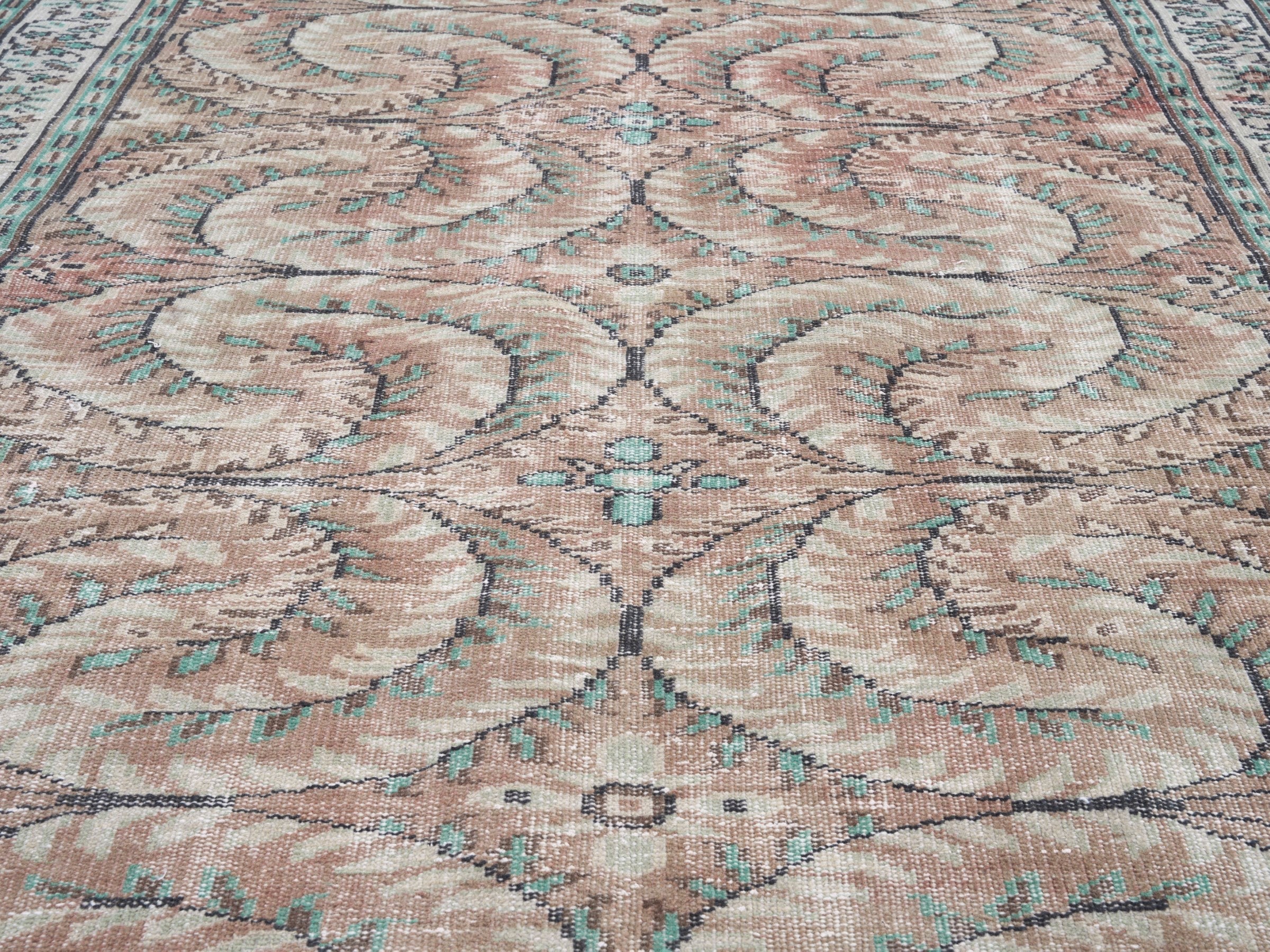 Turkish Manisa area rug in muted pink and cream, view 4 of 10