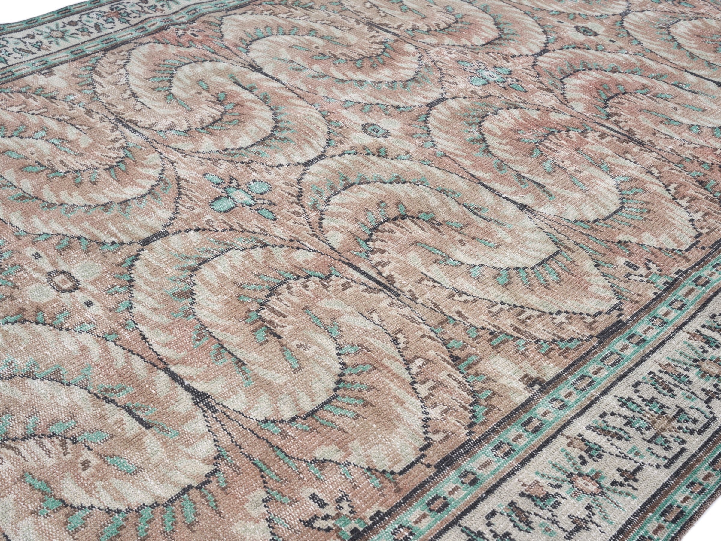 Turkish Manisa area rug in muted pink and cream, view 5 of 10