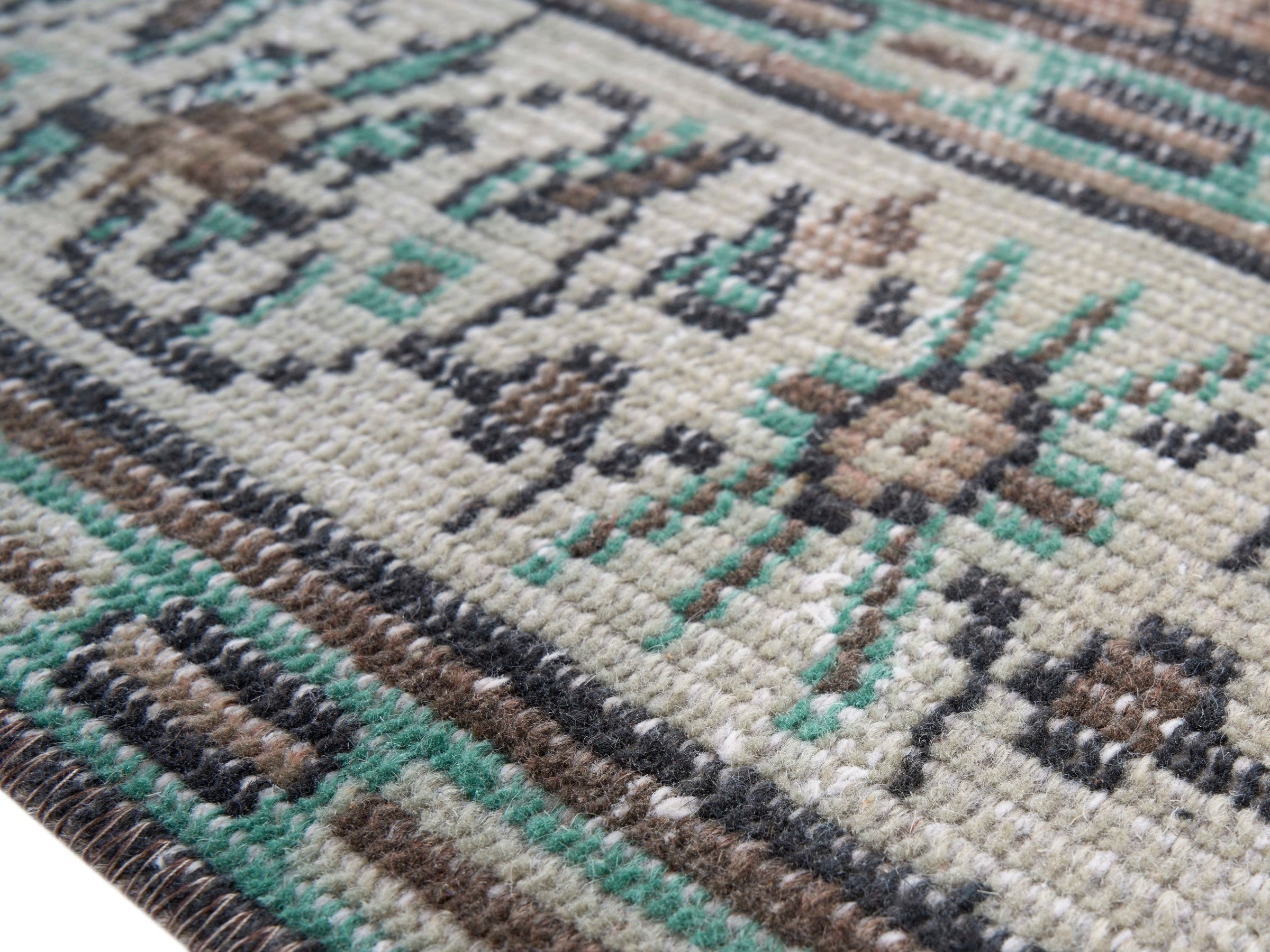 Turkish Manisa area rug in muted pink and cream, view 6 of 10