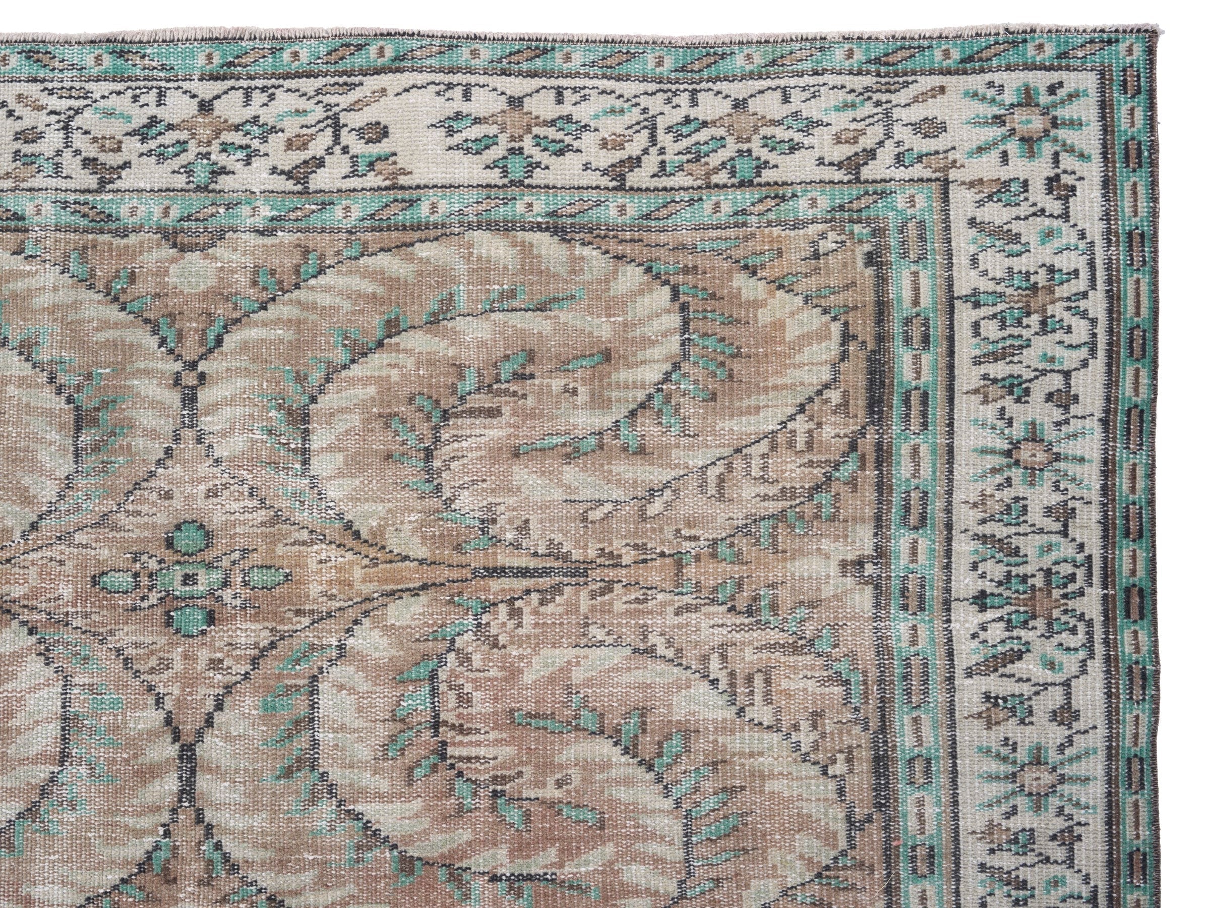 Turkish Manisa area rug in muted pink and cream, view 8 of 10