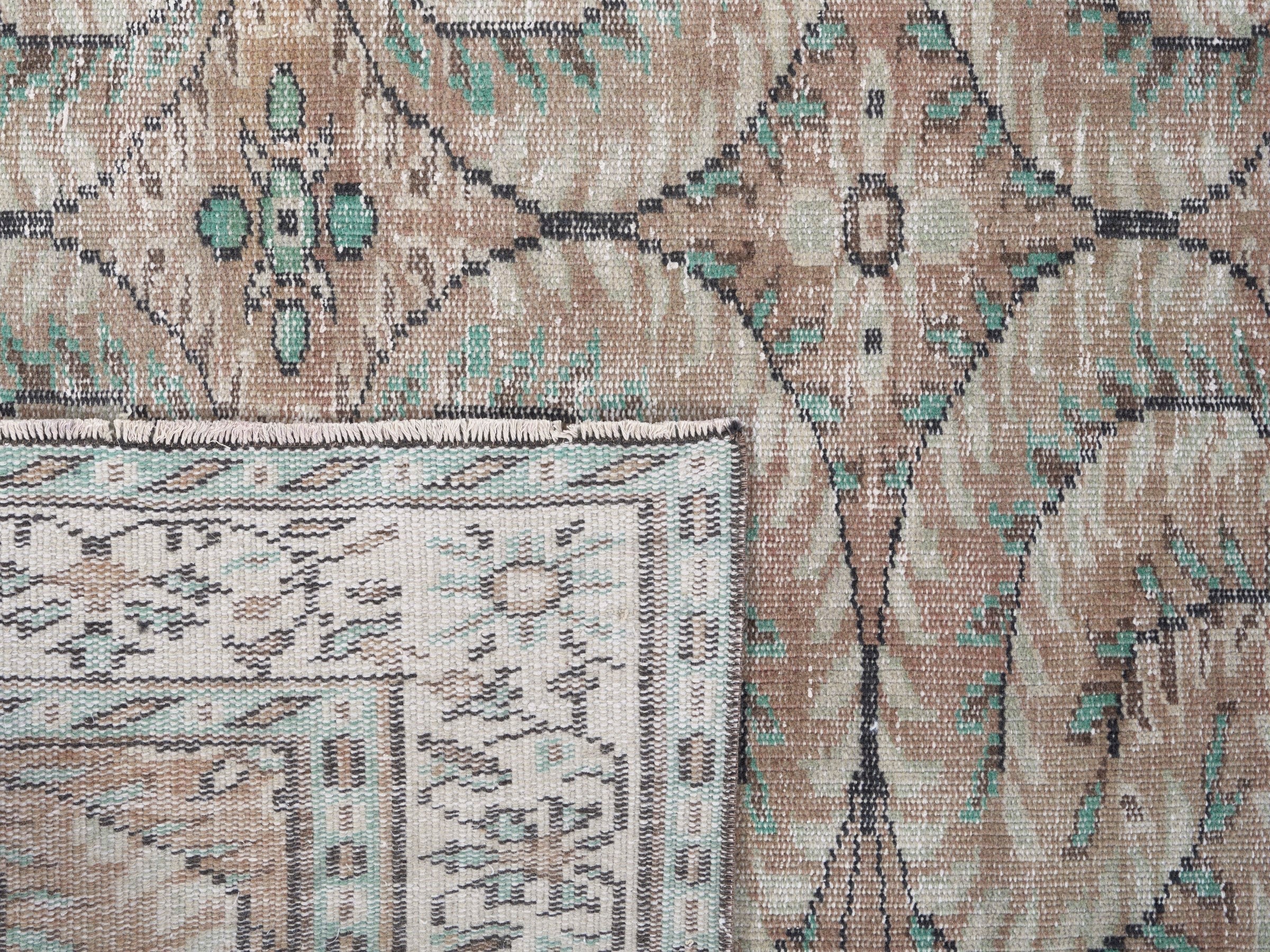 Turkish Manisa area rug in muted pink and cream, view 10 of 10