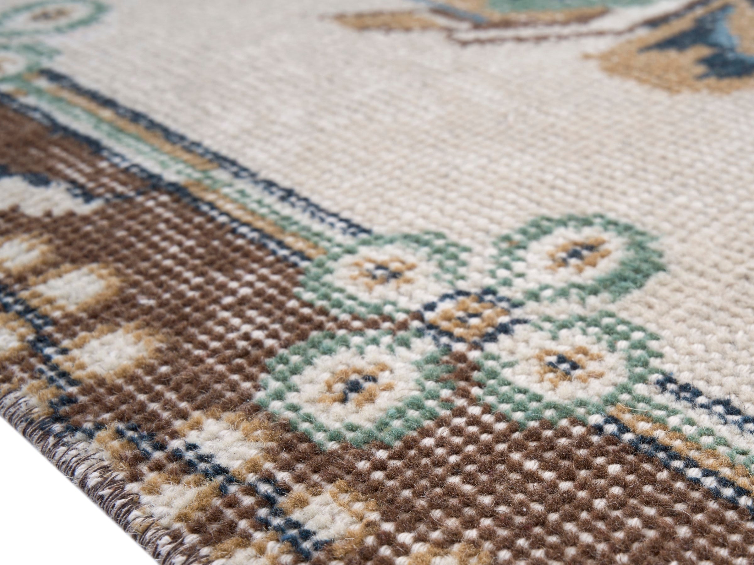 Turkish Isparta area rug in muted pink and cream, view 6 of 10