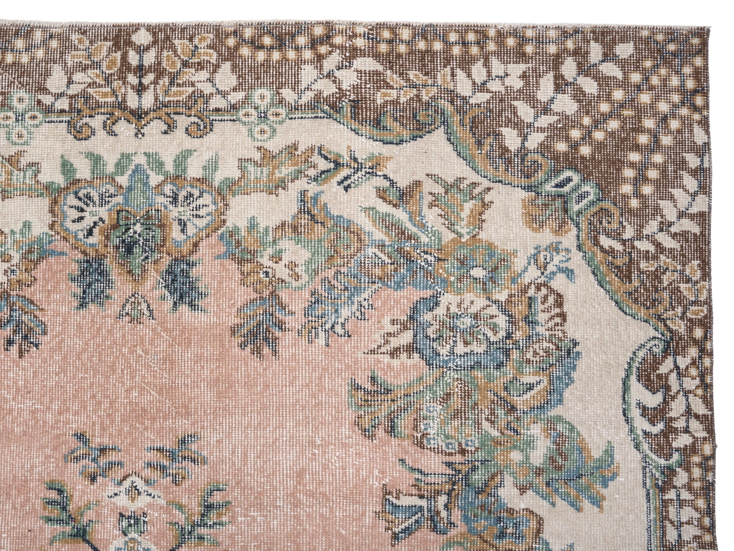 Turkish Isparta area rug in muted pink and cream, view 8 of 10