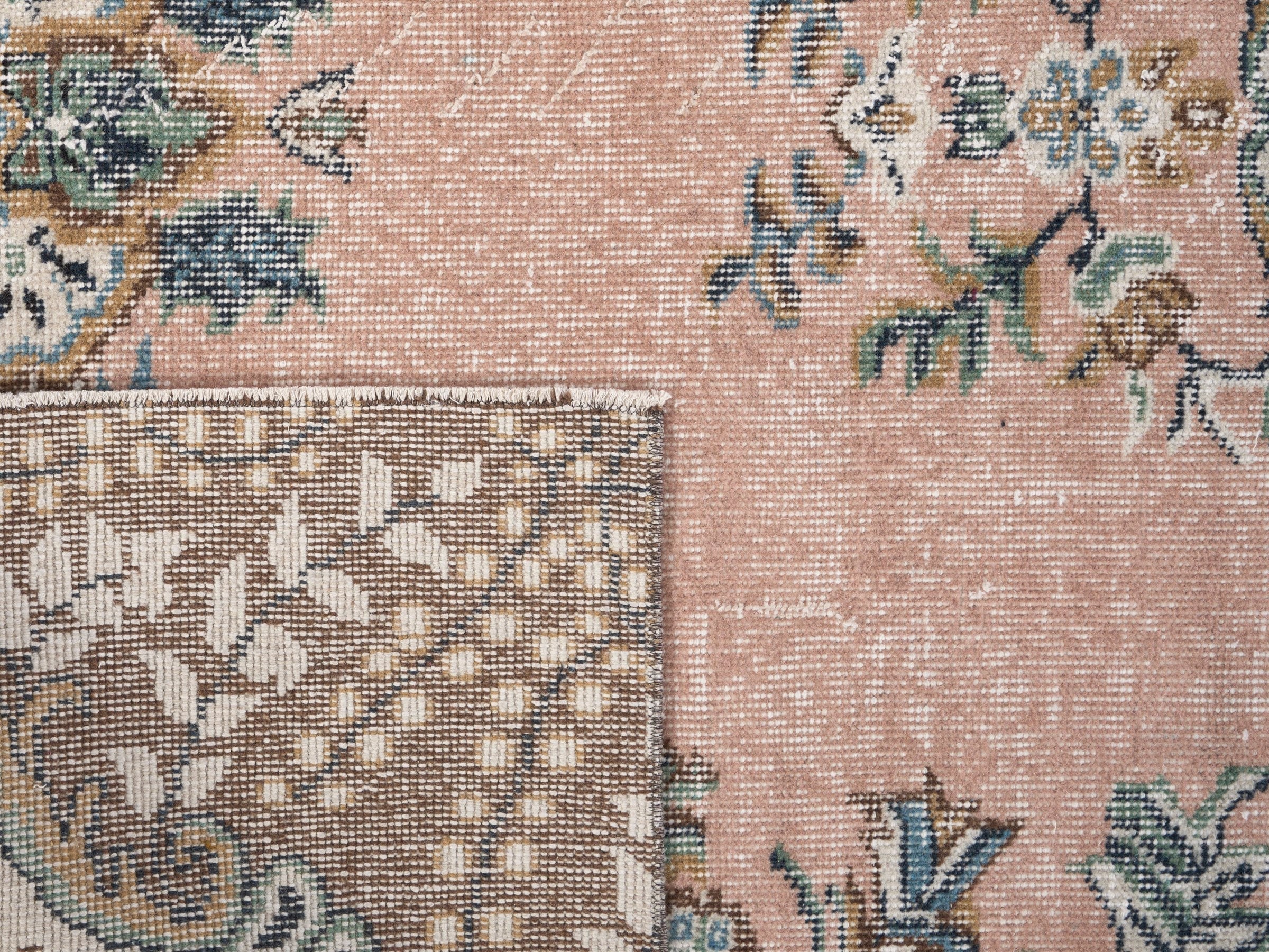 Turkish Isparta area rug in muted pink and cream, view 10 of 10