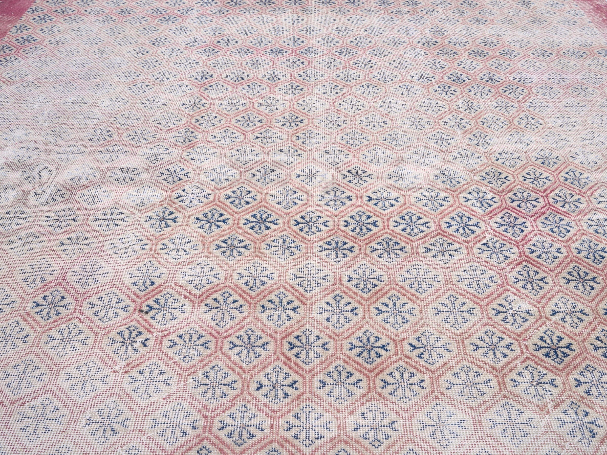 Turkish Isparta area rug in cream and dusty rose, view 4 of 10