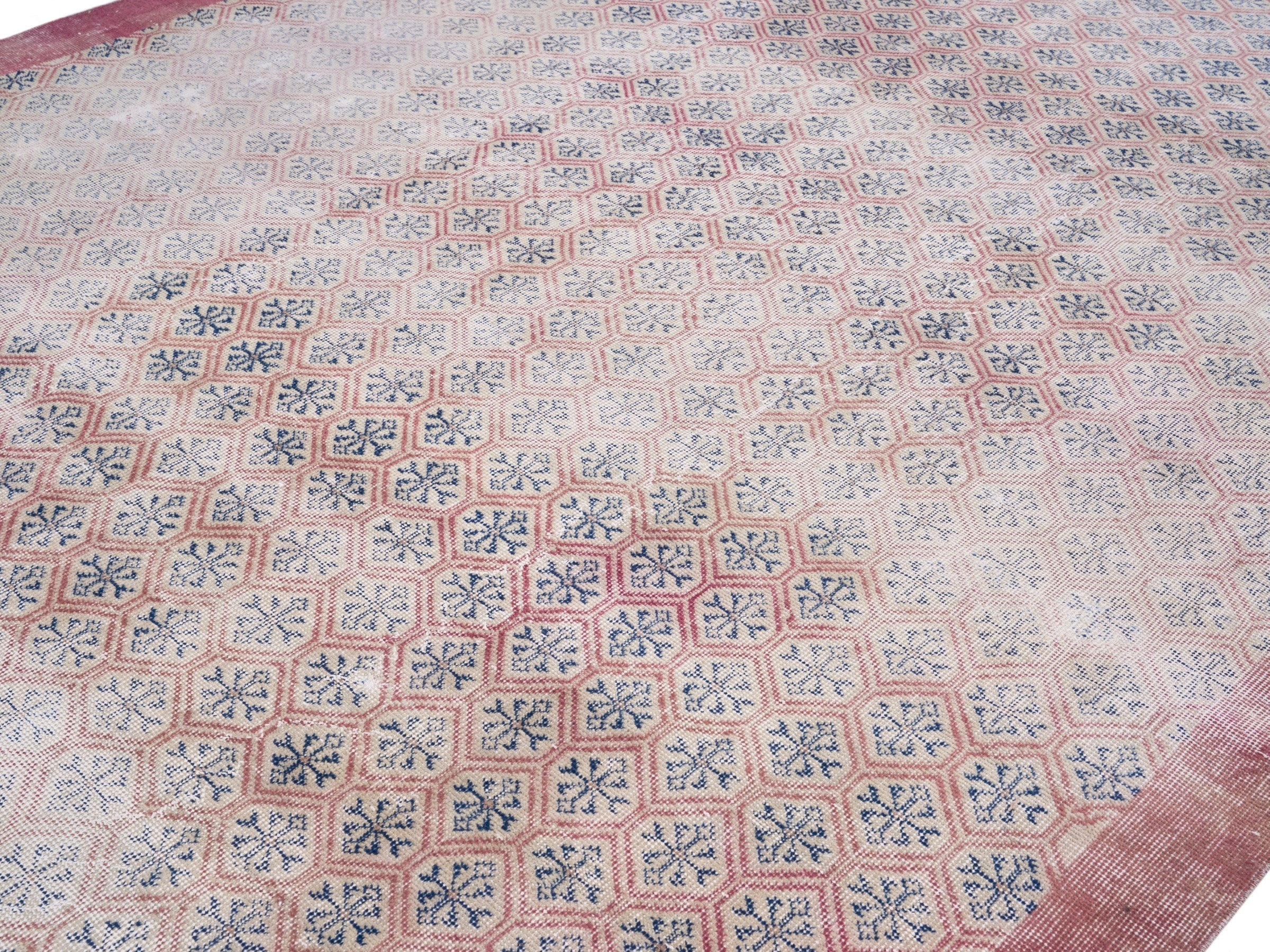 Turkish Isparta area rug in cream and dusty rose, view 5 of 10