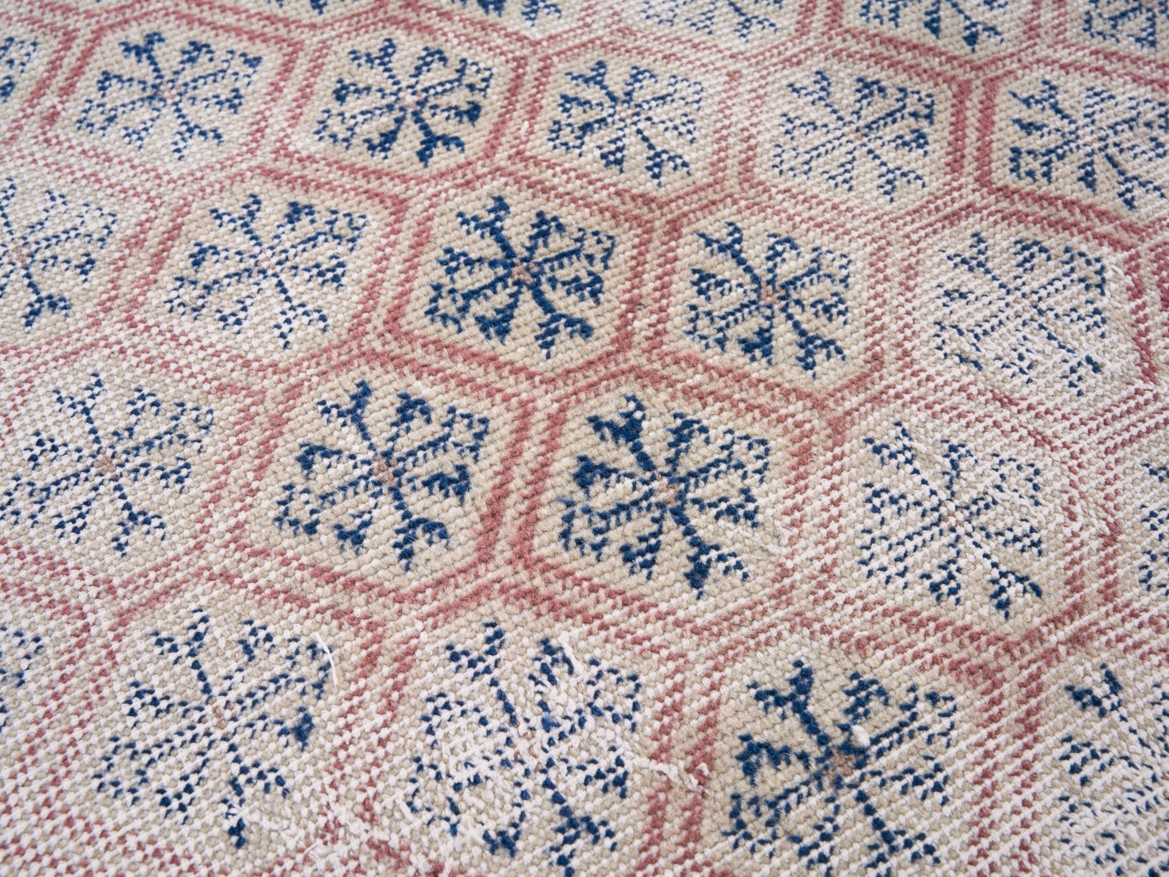 Turkish Isparta area rug in cream and dusty rose, view 7 of 10