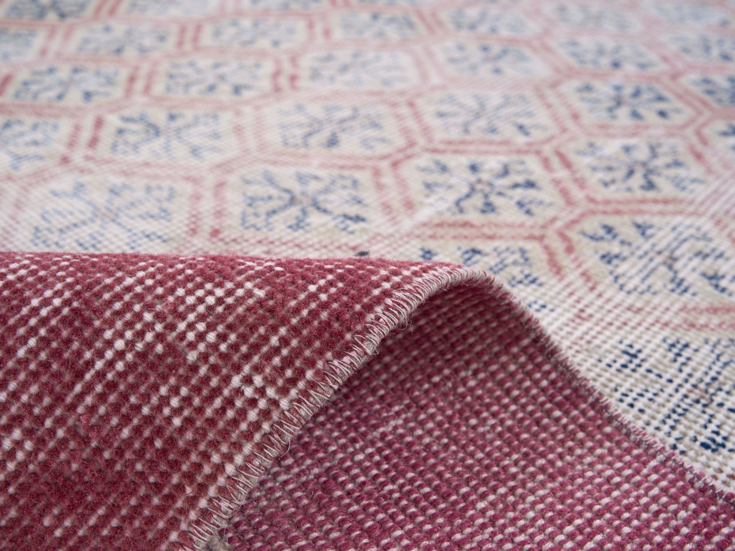 Turkish Isparta area rug in cream and dusty rose, view 9 of 10