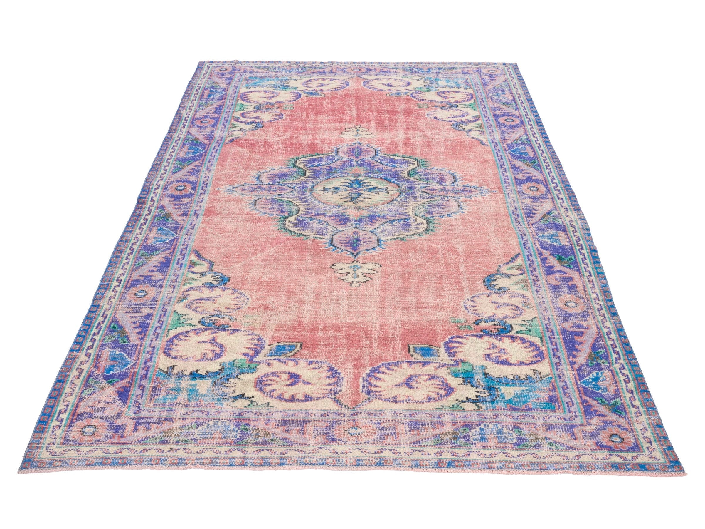 Turkish Manisa area rug in dusty rose and plum, view 2 of 10