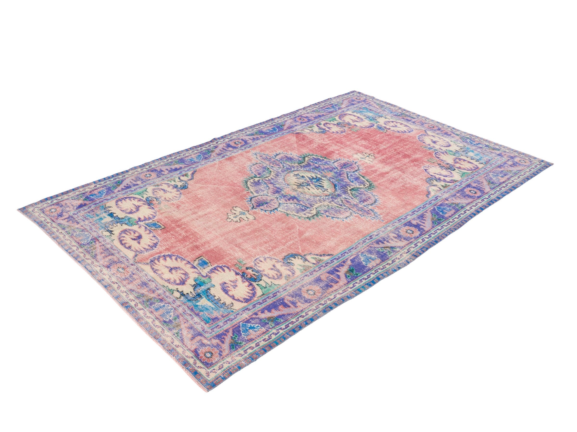 Turkish Manisa area rug in dusty rose and plum, view 3 of 10