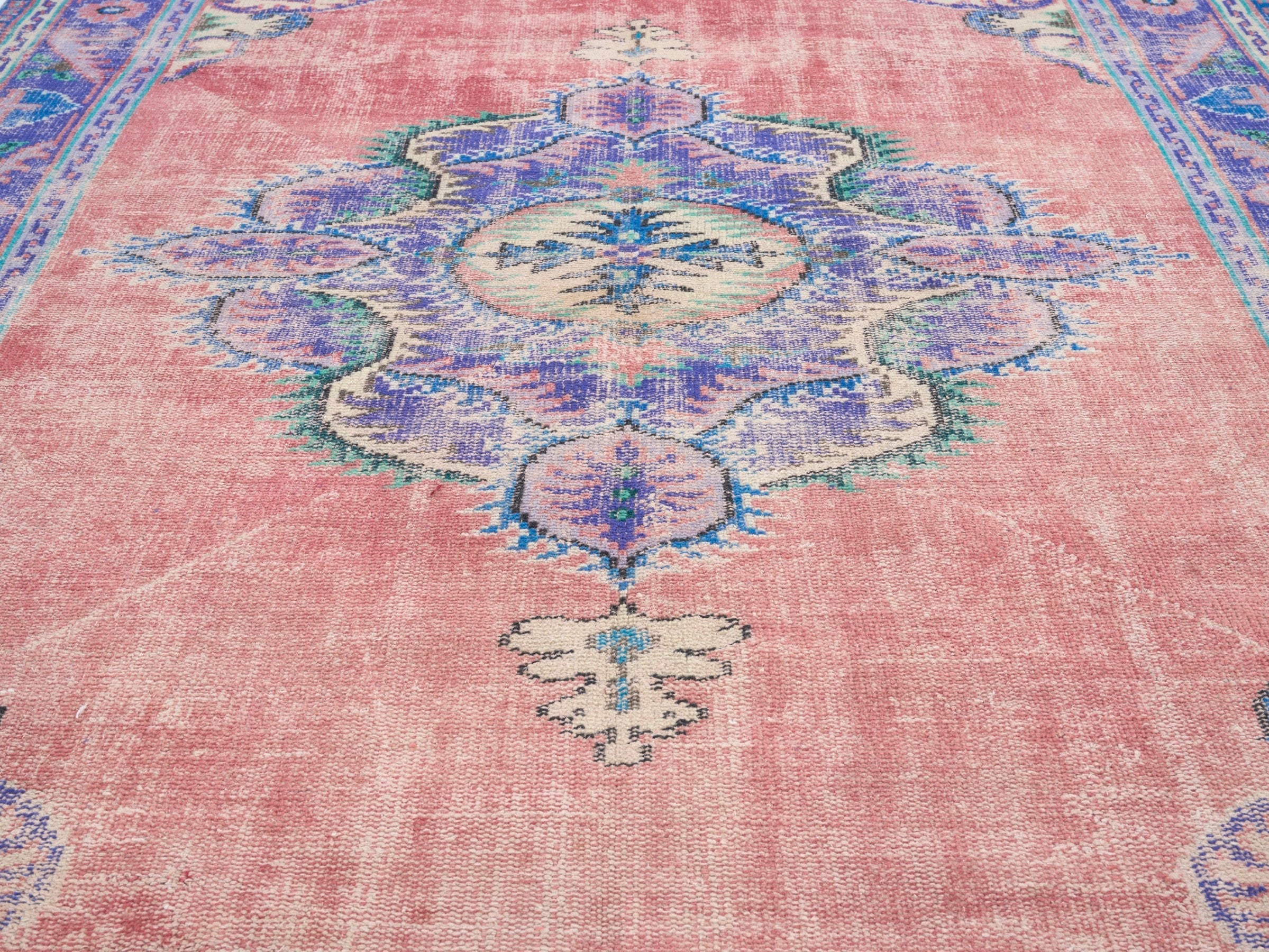Turkish Manisa area rug in dusty rose and plum, view 4 of 10