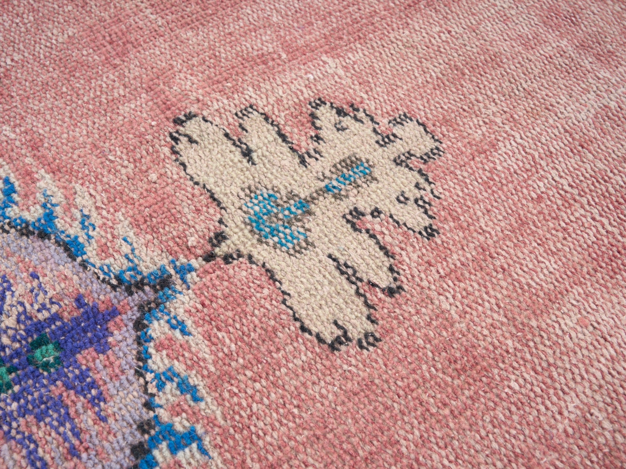 Turkish Manisa area rug in dusty rose and plum, view 7 of 10