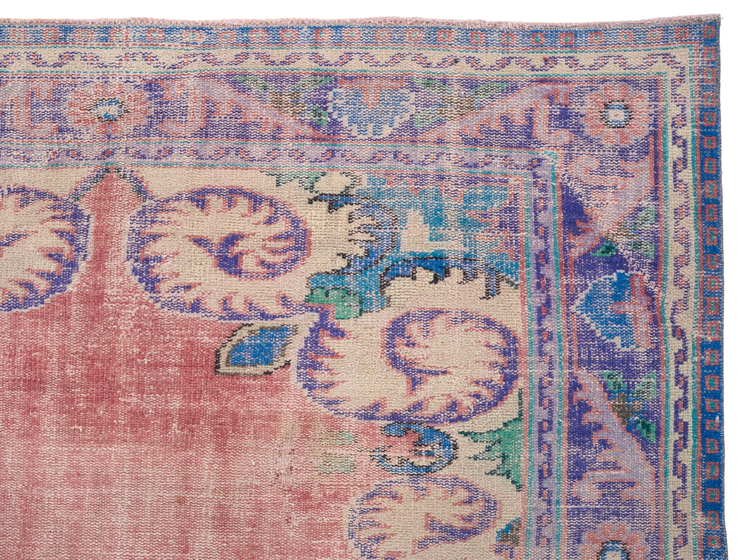 Turkish Manisa area rug in dusty rose and plum, view 8 of 10