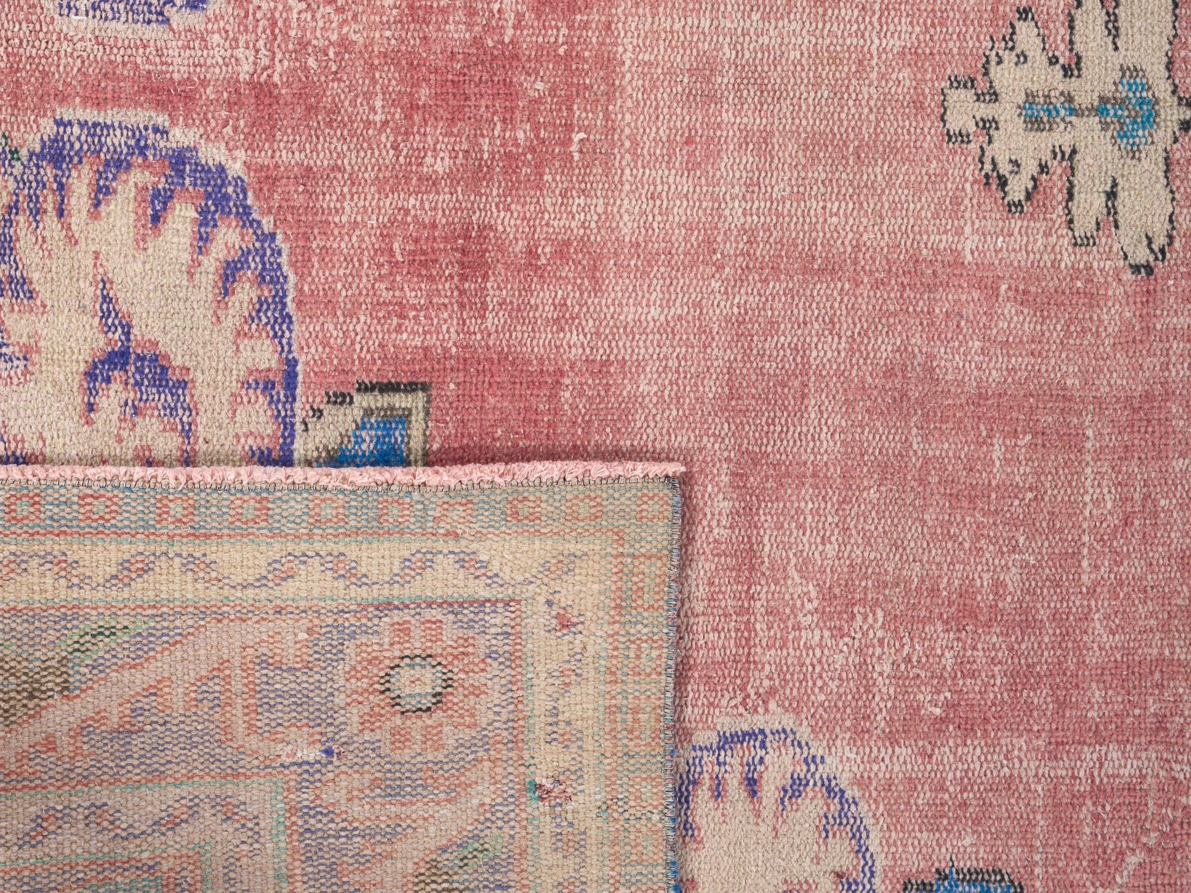 Turkish Manisa area rug in dusty rose and plum, view 10 of 10